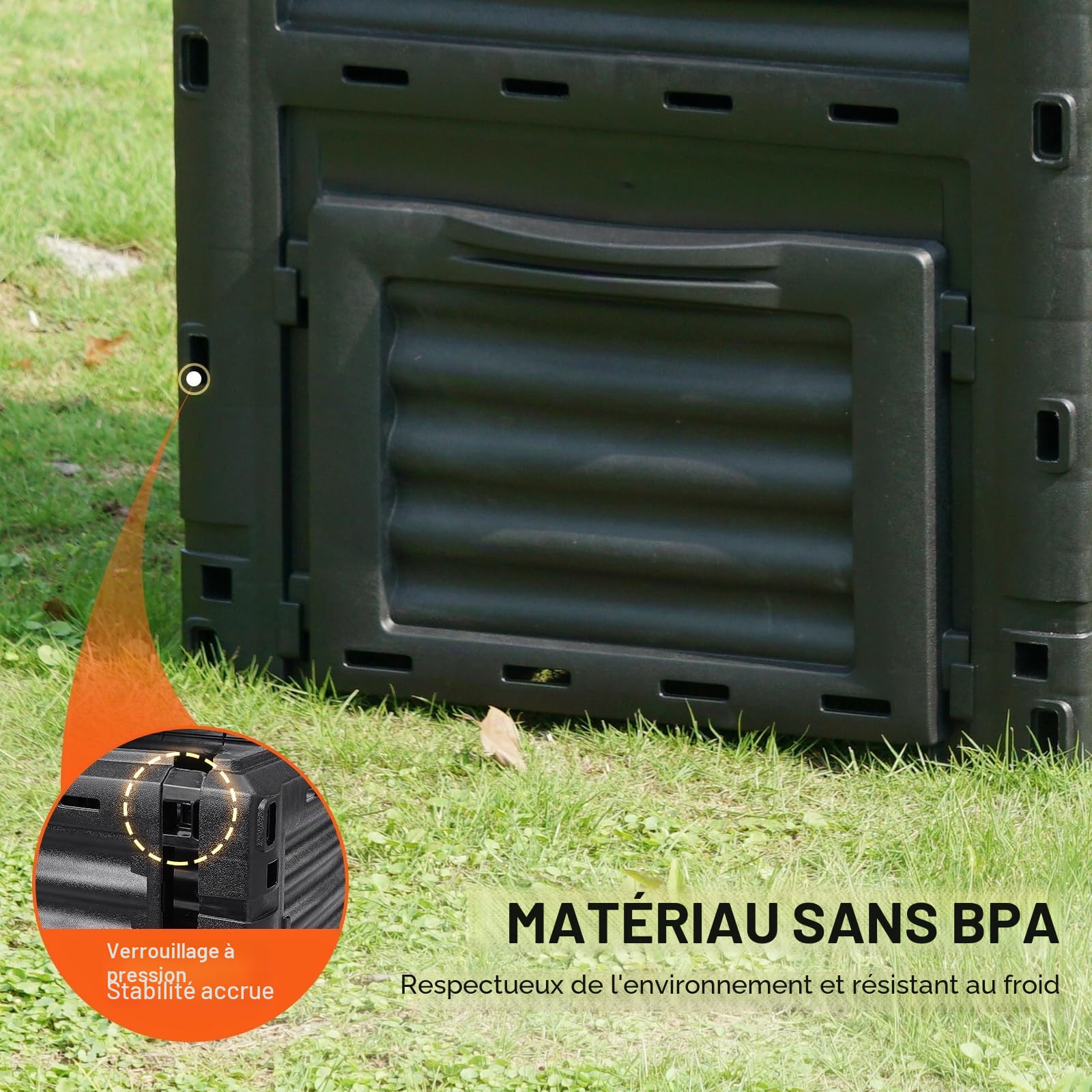 VEVOR Composteur de Jardin 300 L Bac à Compost Extérieur sans BPA avec Couvercle Porte Inférieure Grande Capacité Facile à Installer pour Collecte des Feuilles Compostage Création Rapide Sol Fertile
