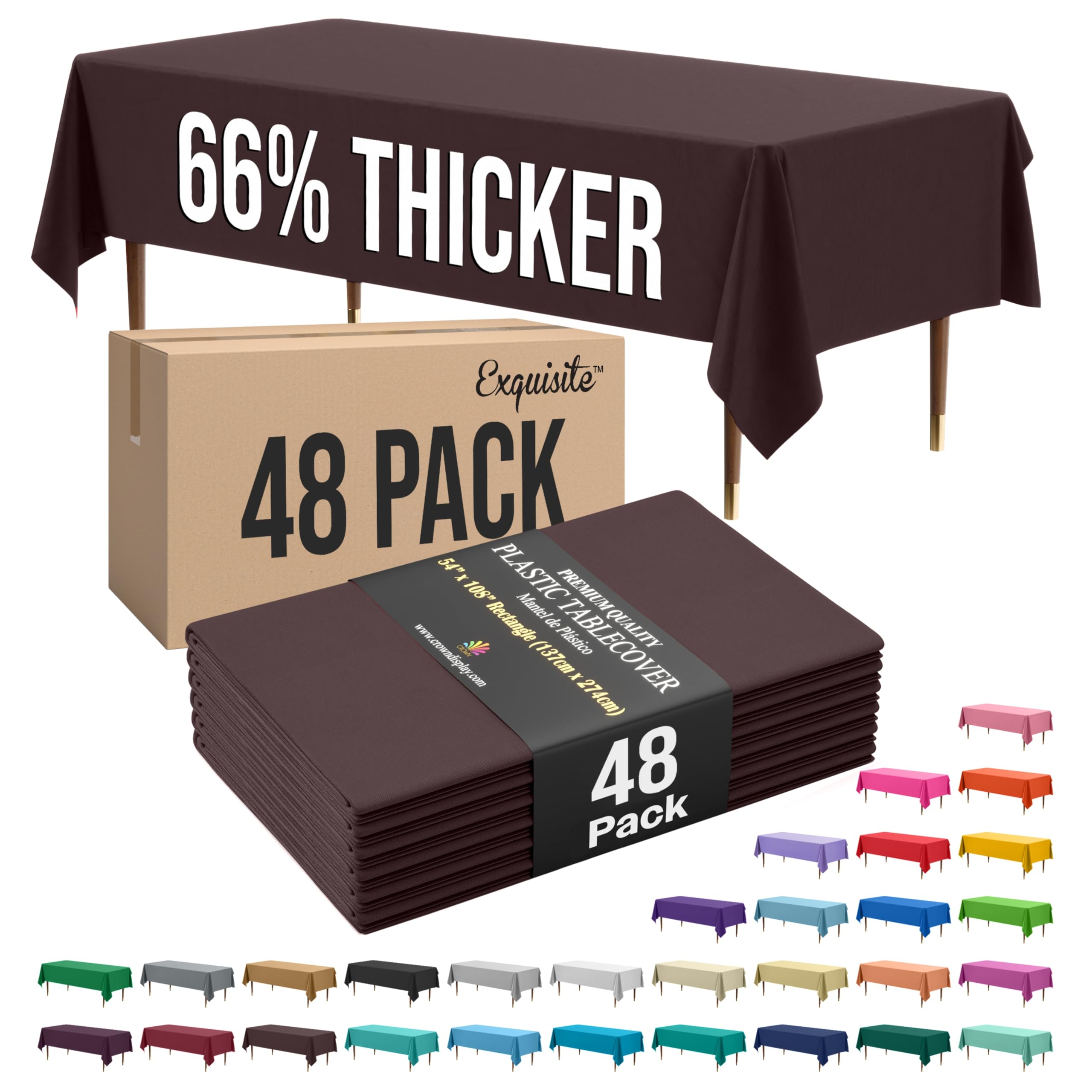 Exquisite 66% Thicker Brown Rectangle Tablecloth 54"x108" - 48 Pack