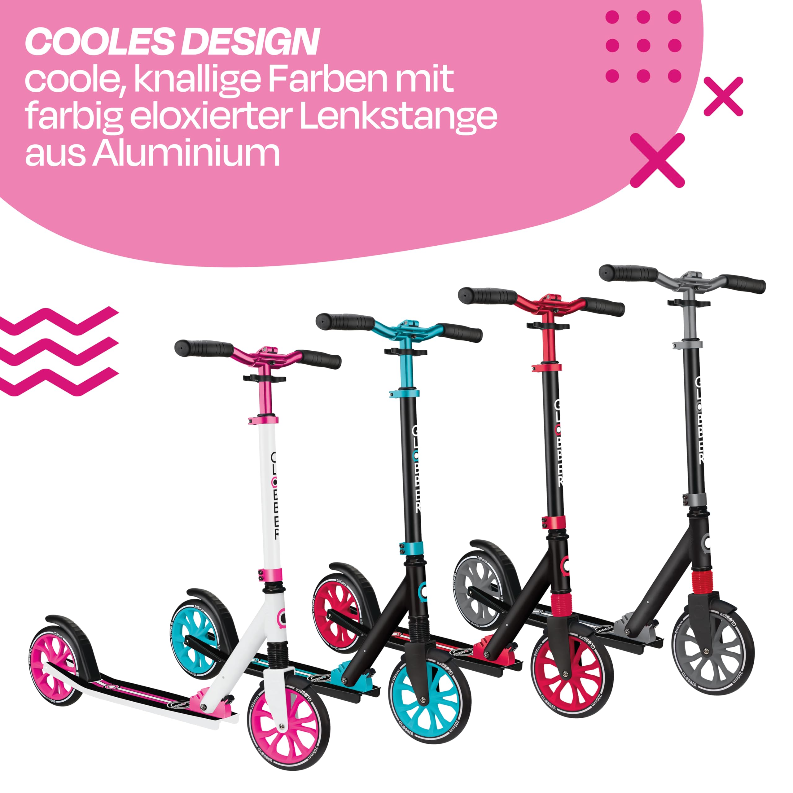 GLOBBER NL 205 Roller – Tretroller Kinder ab 8 Jahre, Teens und Erwachsene - Scooter 205 mm - ABEC 7 – höhenverstellbar
