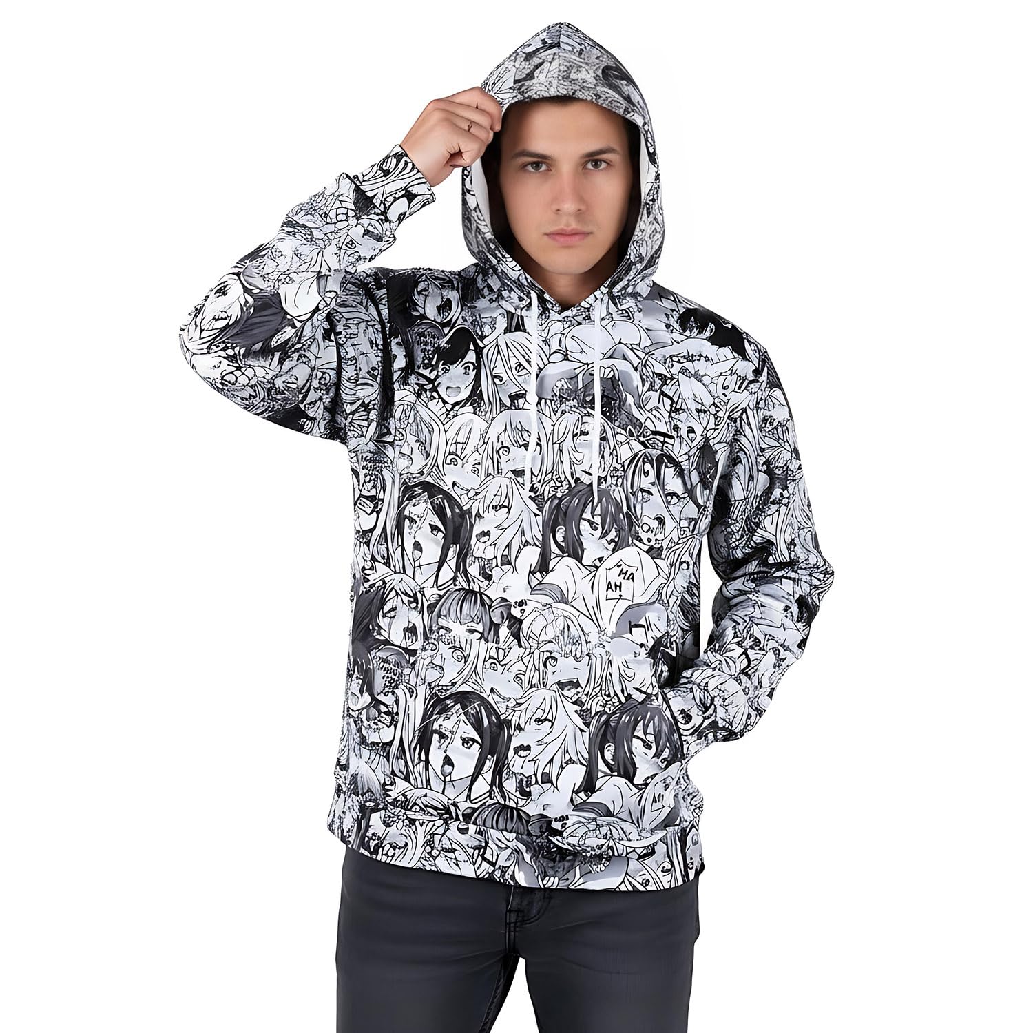 CoolChange Felpa con cappuccio a manica lunga e zip, con facce sexy, nero/bianco, taglia: M