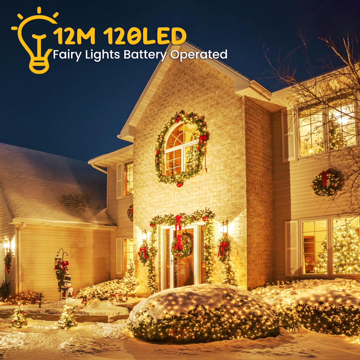 Luces LED Pilas, 2x12M 120 Guirnalda Luces Interior IP65 Impermeable, 8 Modos Brillo Ajustable Luces Exterior con Control Remoto para Habitacion,Bodasm,Fiesta,Navidad,Jardín,Balcón
