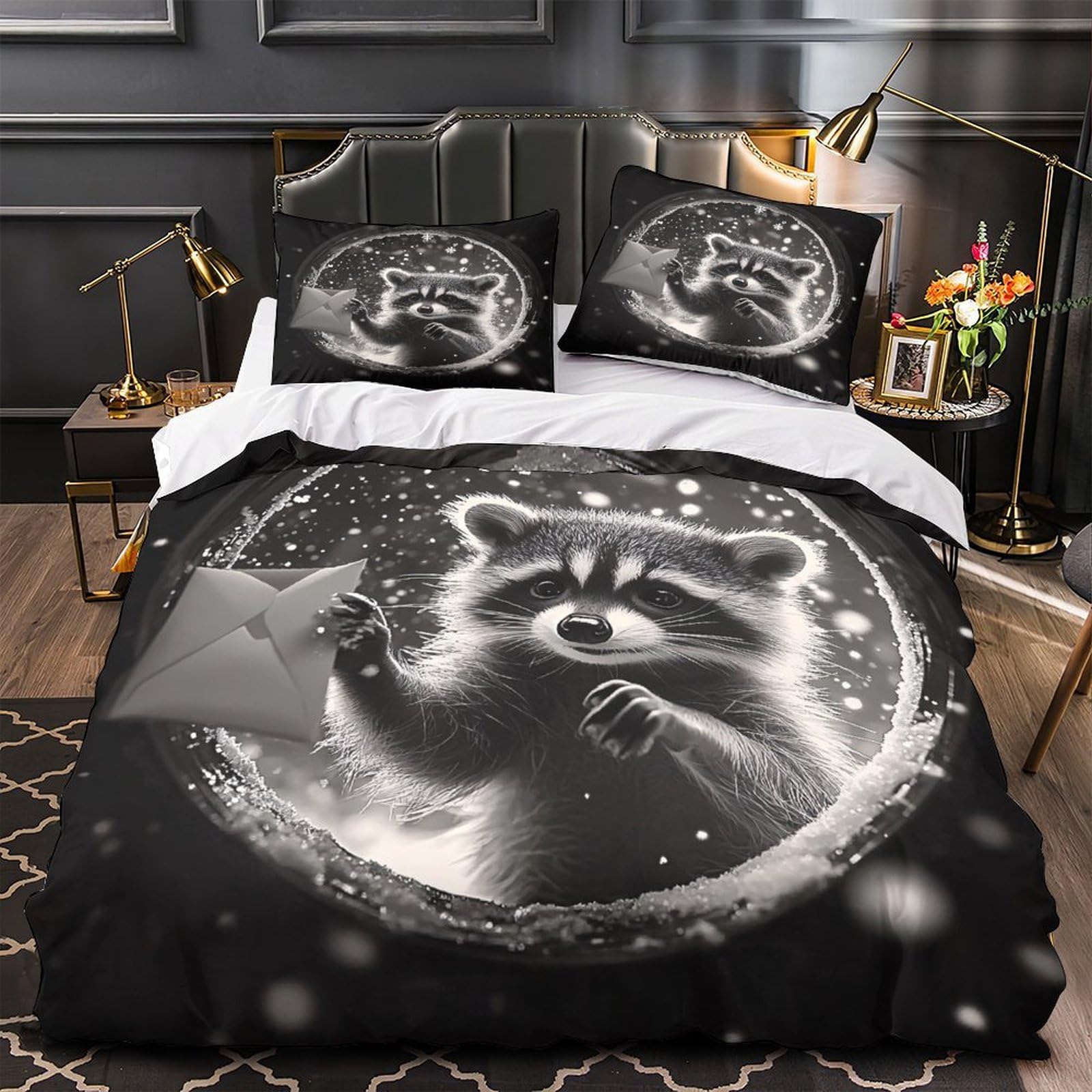 Housse couette hypoallergénique raton laveur microfibre