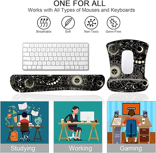 Miniatura 10 de Alfombrilla ergonómica para mouse y reposamuñecas para teclado, soporte de muñeca con base de goma antideslizante + posavasos para computadora de