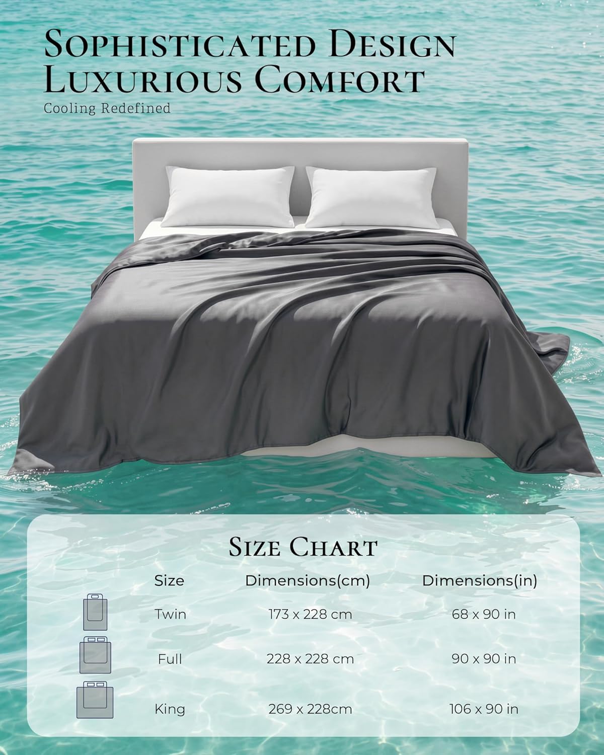 Cooling Comforter, Cold Tech Fabric Cooling Blankets for Hot Sleepers and Night Sweats, Q-Max>0.45 Soft Breathable Reversible Lightweight Silky Smooth Summer Comforter,Gray, 90"x90"