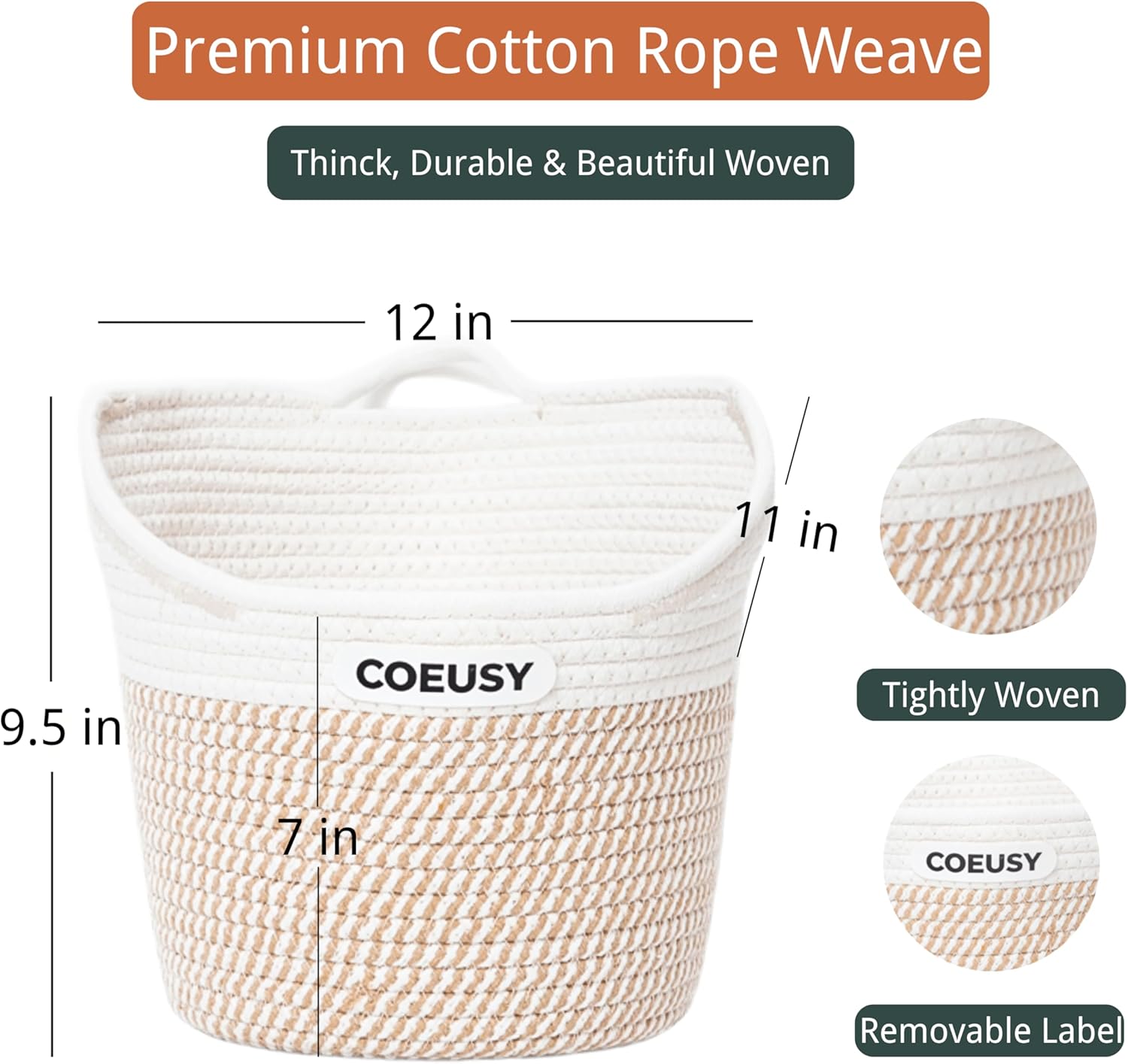 Coeusy Hanging Basket,Large Cotton Rope Wall Basket with Wide Open Top,Boho Hanging Wall Baskets for Nursery,Laundry,Door,Plants,2 Pack