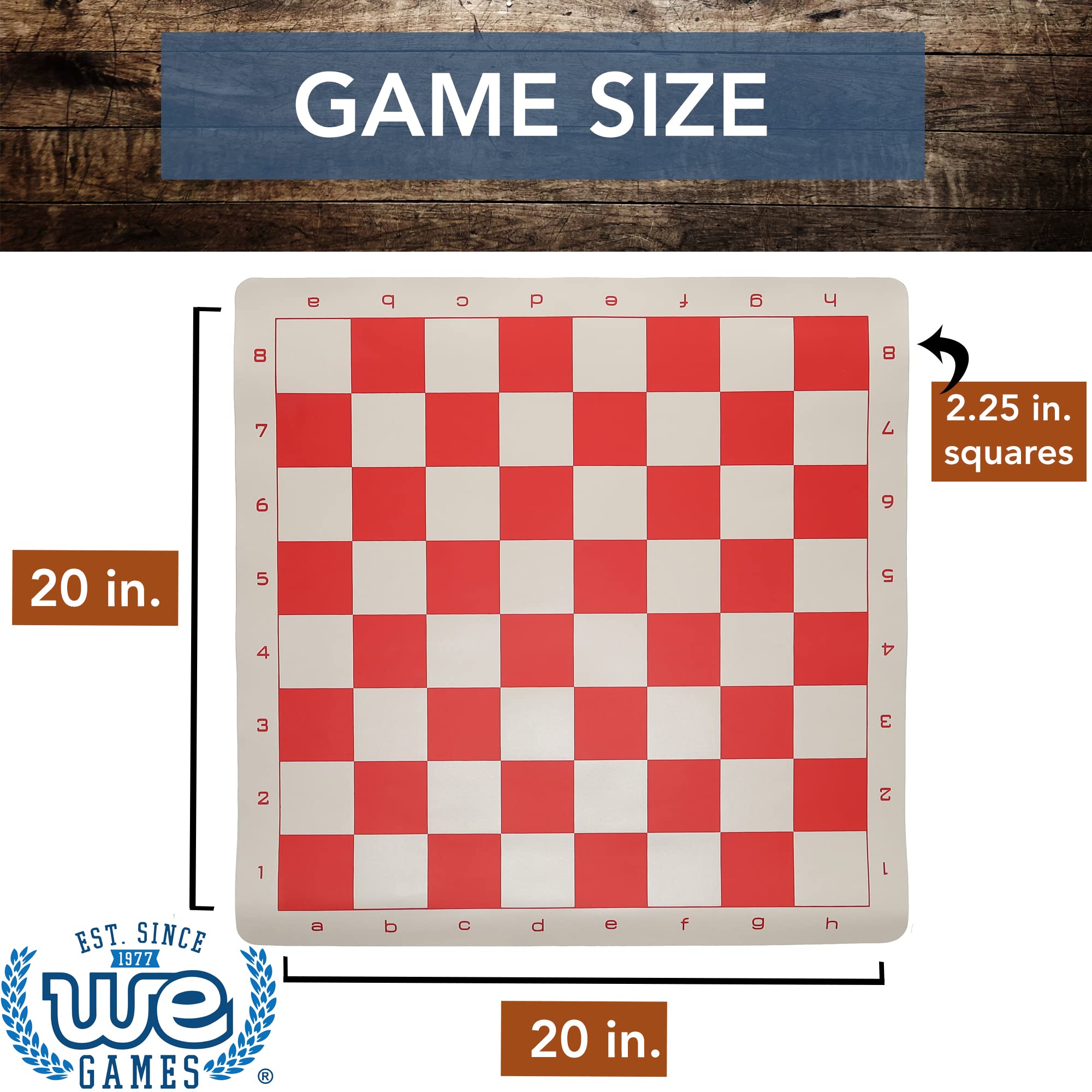Wood Expressions Roll-Up Vinyl Chess Board - Tournament Size, Red, Adults - Image 5