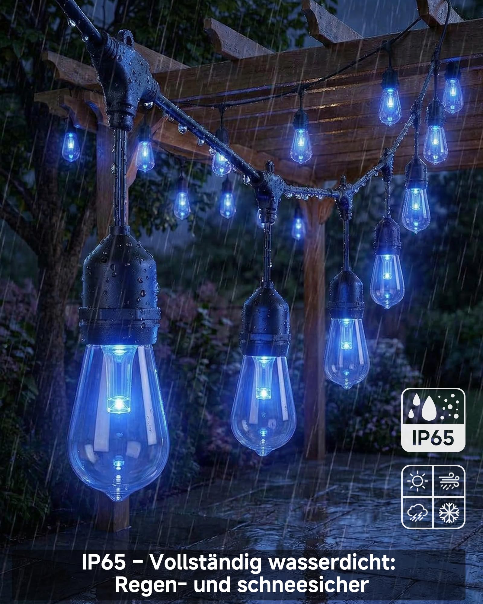 LED Lichterkette Außen ST48 15 m mit 20 LED-Lampen, LotusLamp X App & Fernbedienung, RGB Farbwechsel, IP65 Wasserdicht, Erweiterbar, LED Außenbeleuchtung für Garten, Terrasse & Balkon（50FT）