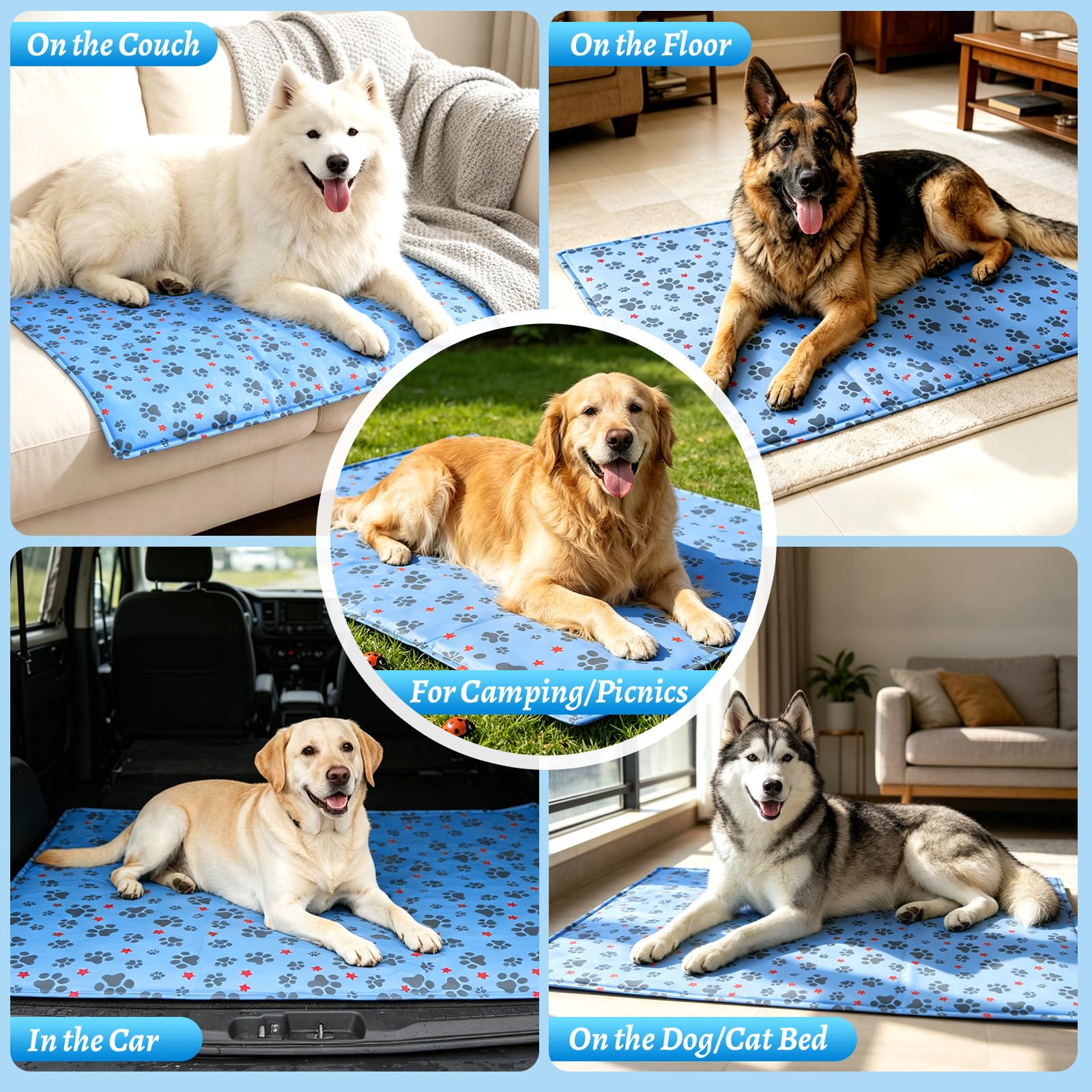Tappeto Refrigerante per Cani,Tappetino Refrigerante Cane,Tappetino Refrigerante Animali Domestici,Facile da Pulire,Elementi Essenziali dell'Estate 90x60cm,Blu