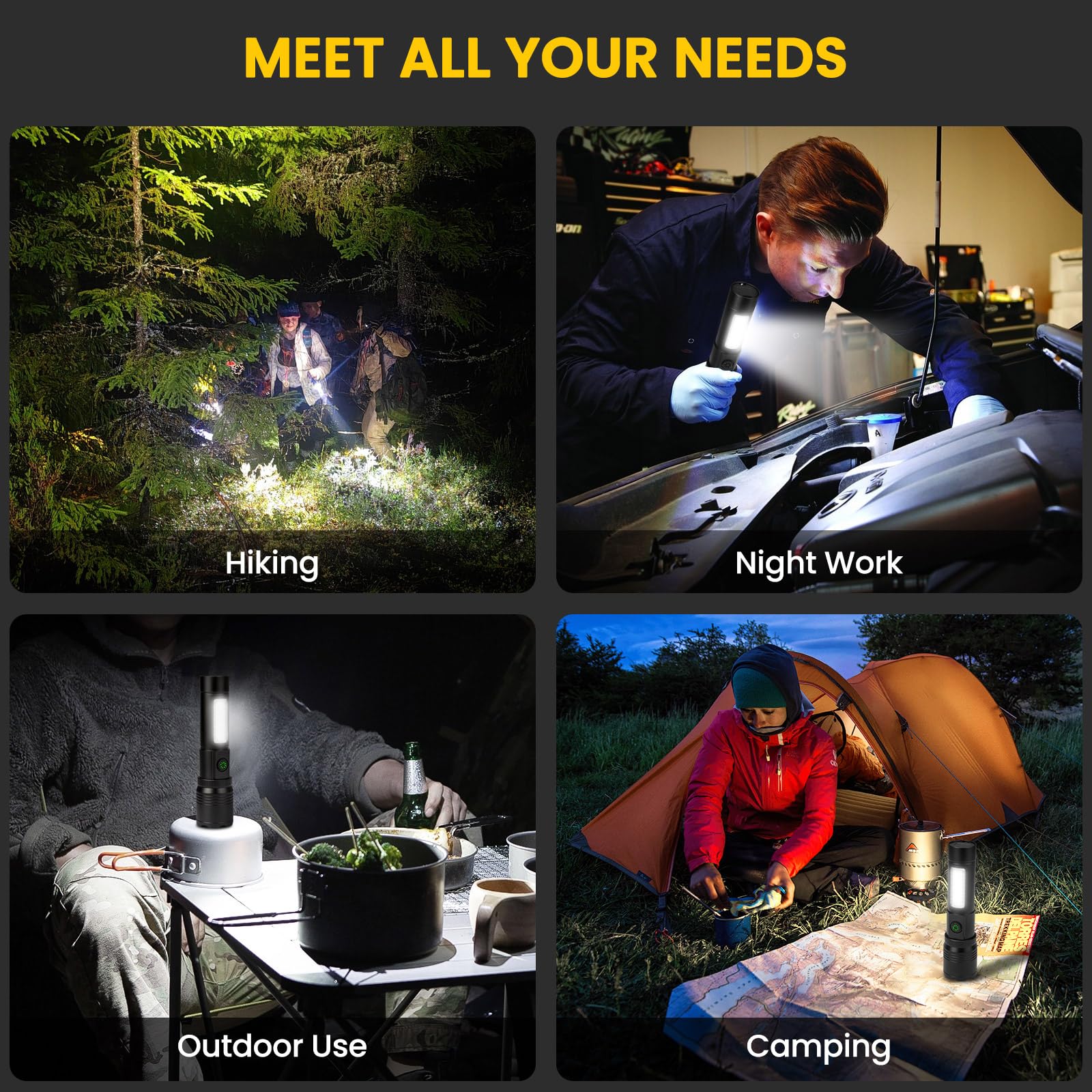 azamine Linternas recargables de alto lúmenes, 90000 lúmenes, luz de flash súper brillante con 6 modos, linterna LED de mano potente ajustable para acampar en casa