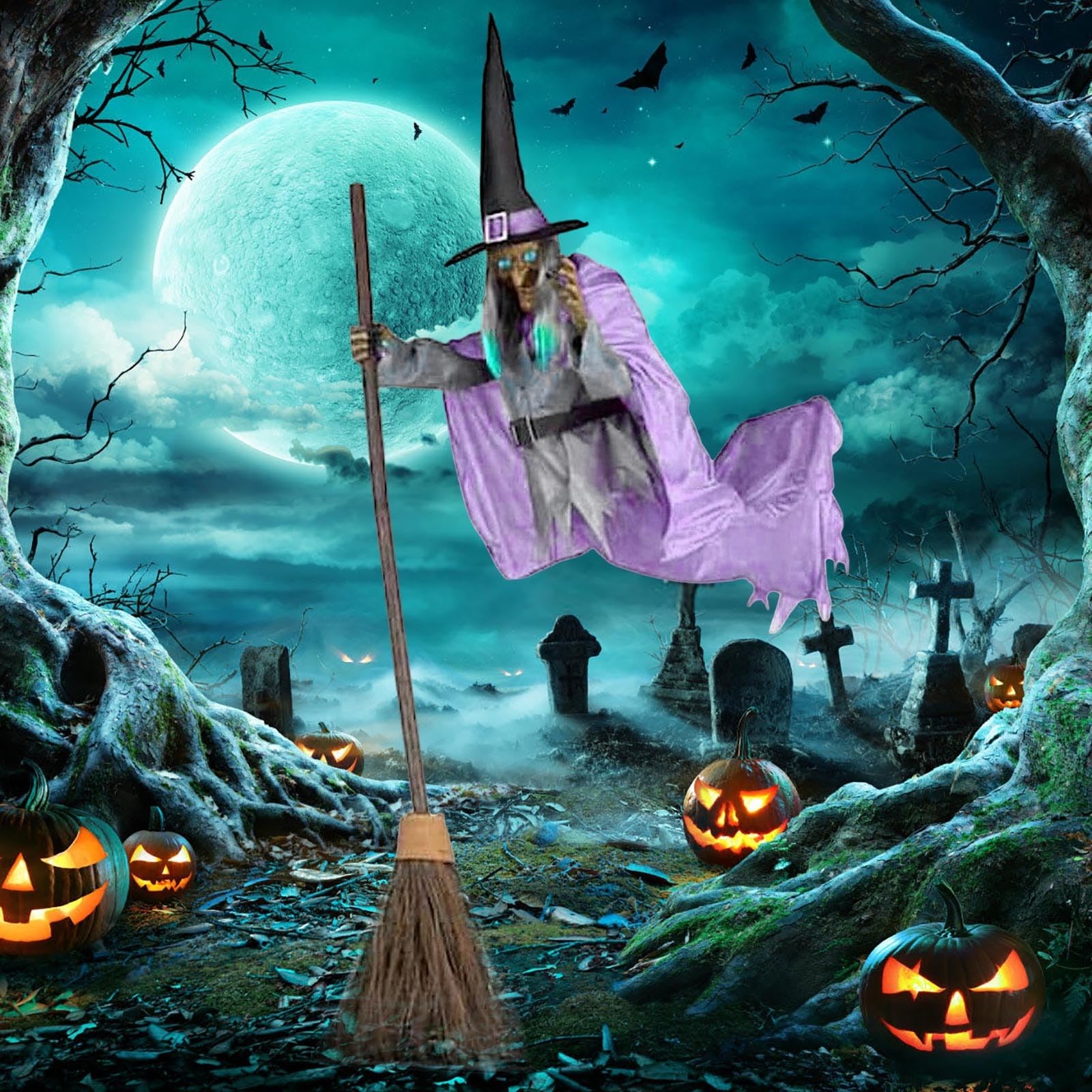 Spooky Witch Wallpaper Free Images : Halloween, Moon, Cat, Bats,