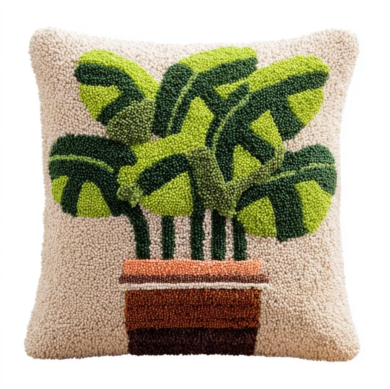 WallustrioaW Latch Hook Cushion Kit 43x43cm,Banana Leaf Flowerpot