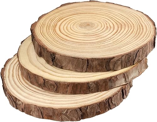 Miniatura 4 de JEUIHAU 12 piezas de rebanadas de madera natural sin terminar de 5.1 a 5.5 pulgadas, discos redondos de madera para corteza de árbol, círculos de