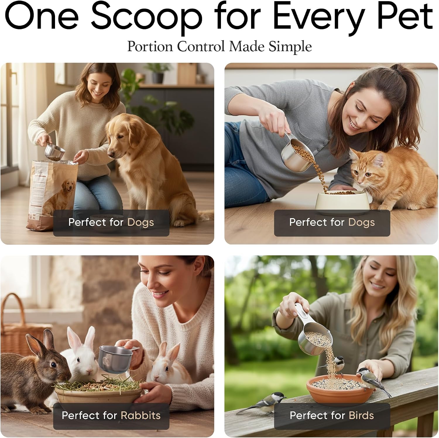 Color Up ½ Cup Pet Food Scoop – Stainless Steel Dog Food Scoop Cup (8 Tbsp) – Rust-Resistant, Heavy-Duty Measuring Scoop for Dogs, Cats, Birds & Rabbits – Perfect for Dry Food & Treats