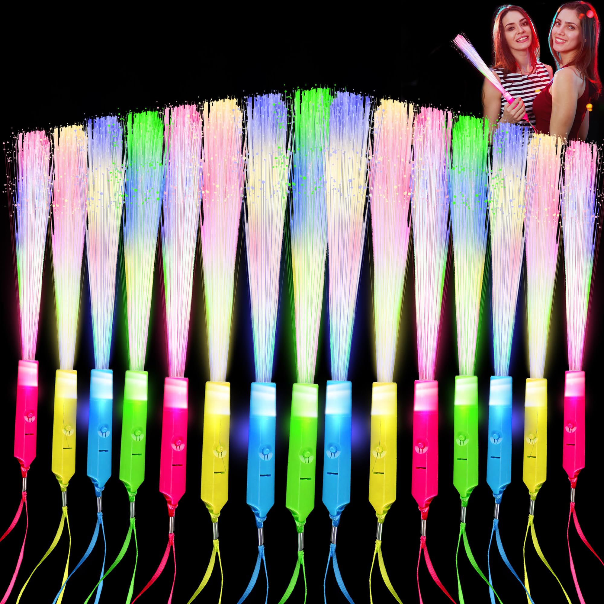 28 Pcs Fiber Optic Wand Glow Fiber Wands Sticks Bulk Light up Wand Flashing Wands Fiber Optic Stick Glow in The Dark Wands for Wedding Birthday Halloween New Year Party (Color Set 2)
