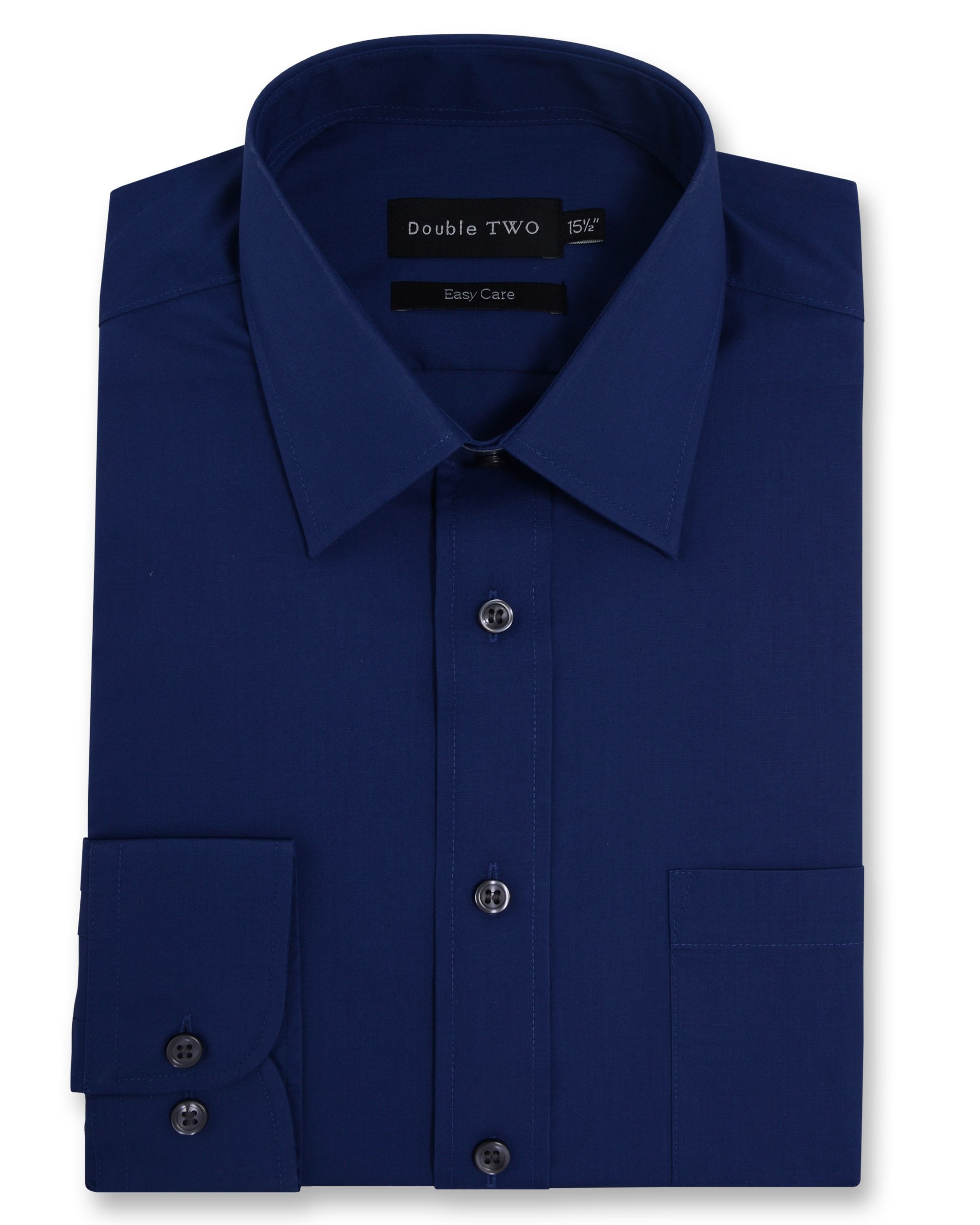 Double Two Men's Navy Shirts Long Sleeve Smart Casual Regular Fit Wedding Work Cotton Blend Shirt Blue