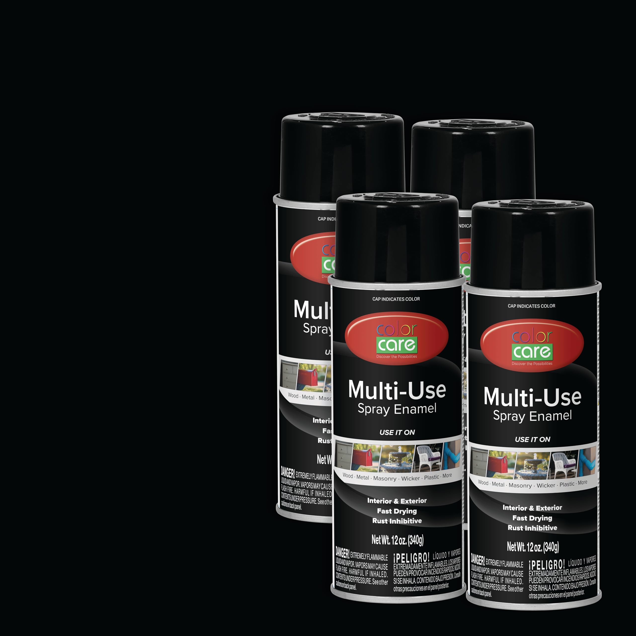 COLOR CARE Gloss Black Spray Paint 4-Pack