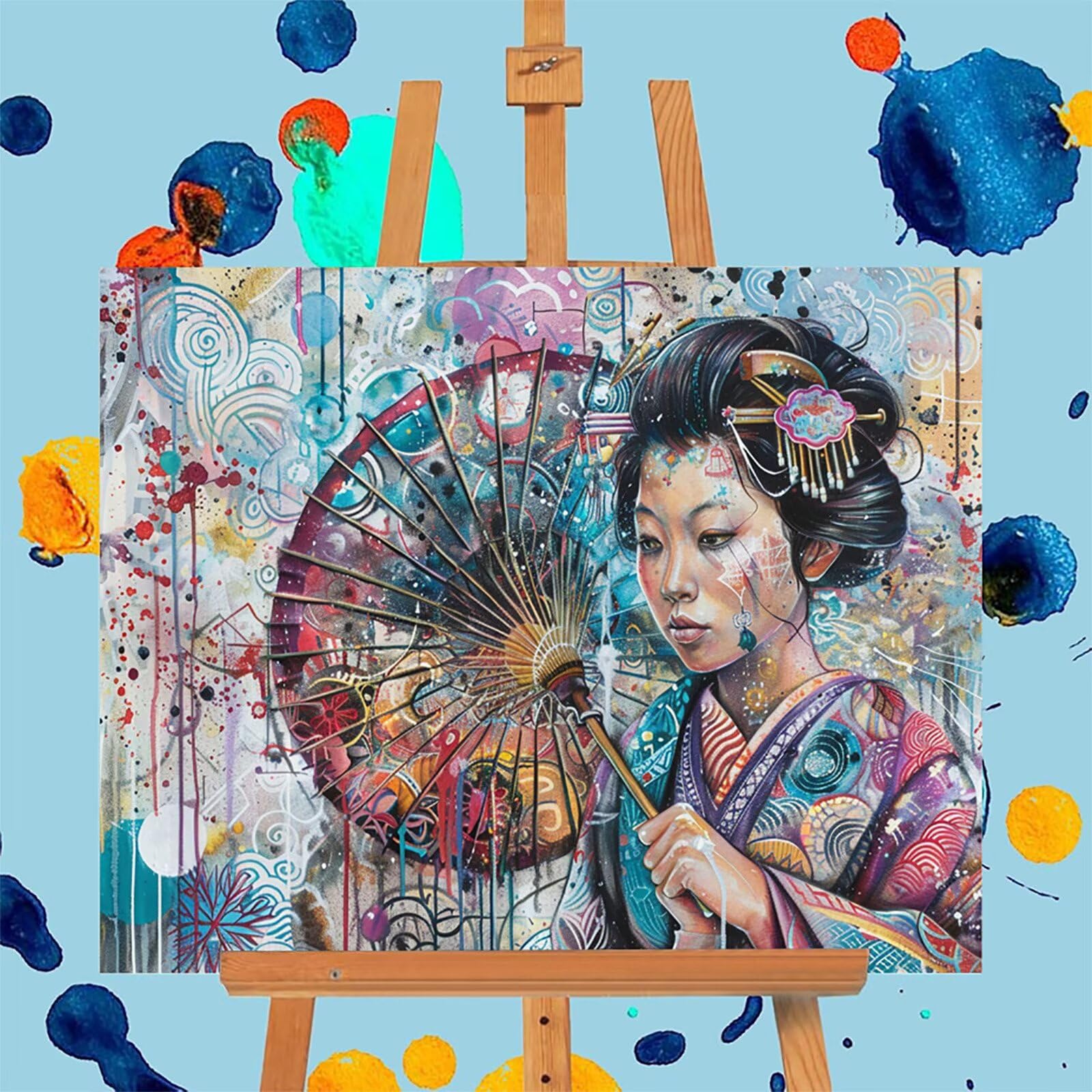 Geisha zestaw do malowania według liczb, dla dorosłych, dla początkujących, Japonia, zestaw do majsterkowania dla dorosłych z pędzlami i farbą akrylową, zestaw do malowania według numerów, dekoracja