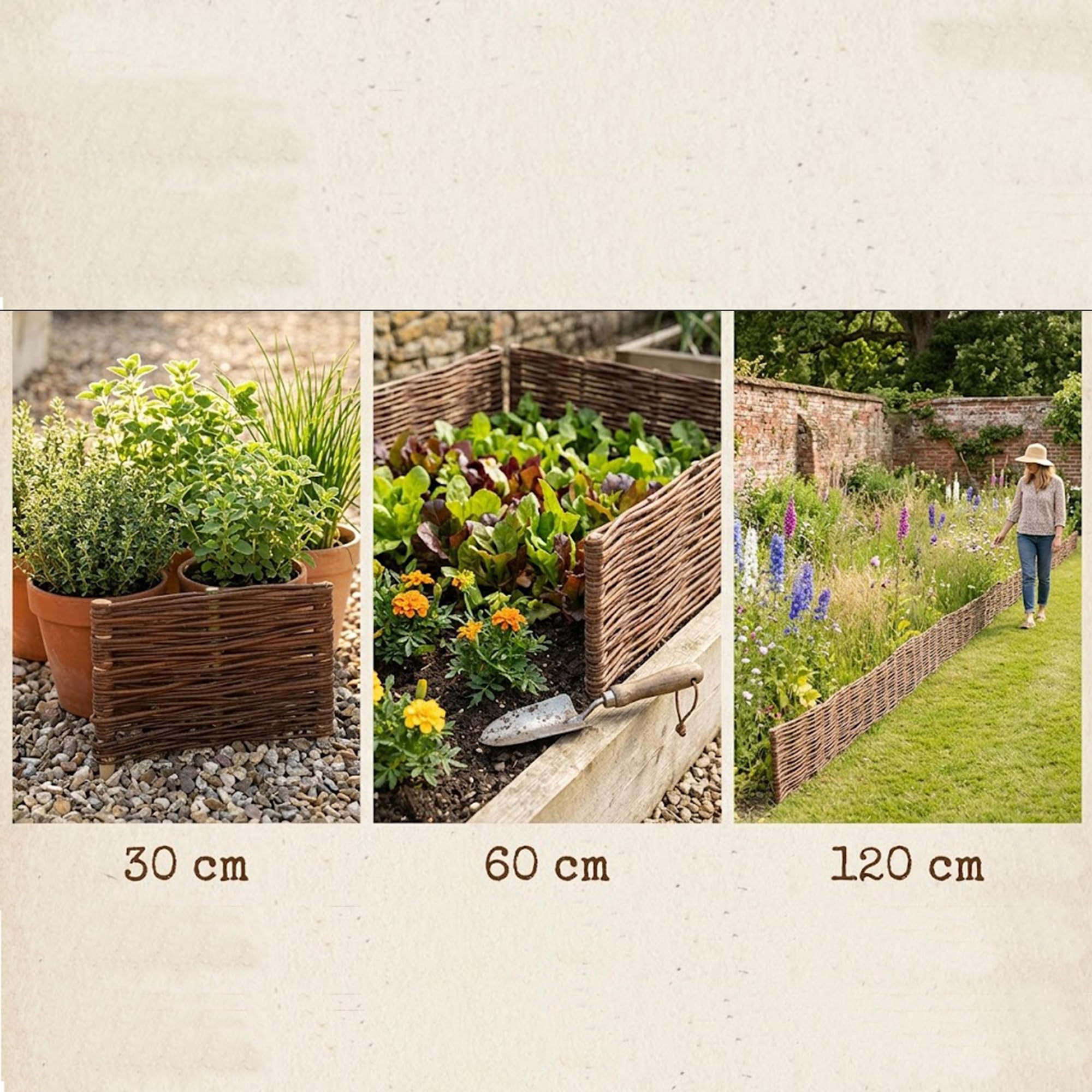 Creative Cooper Lot de 5 clôtures de jardin en osier fabriquées à la main - Bordure de jardin et bordure de plantes en saule naturel imprégné - 20 x 120 cm