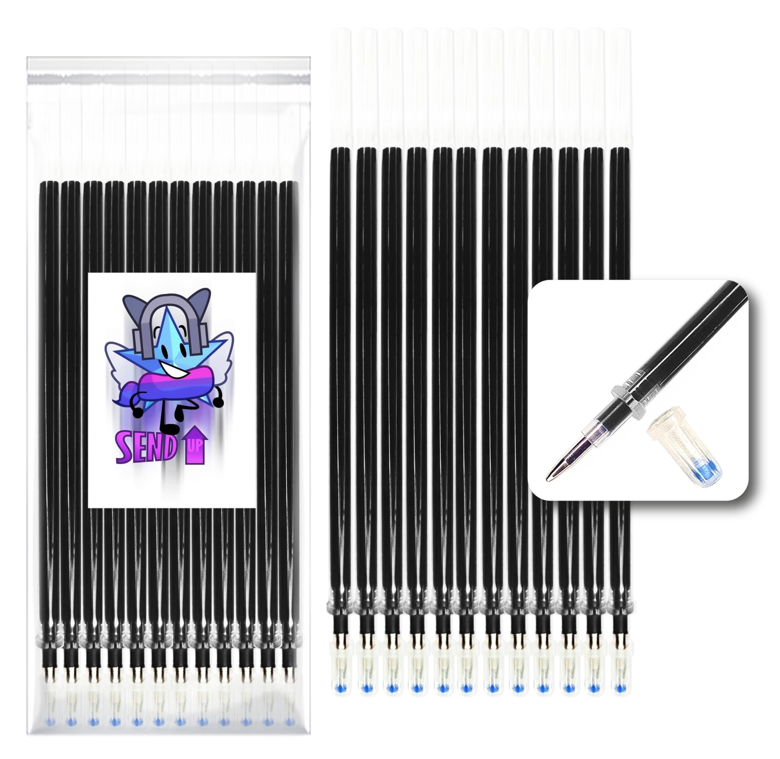 12 Ricariche XXL per penna gel cancellabile compatibile anche con Legami punta 0,5. bullet stick per scritturaa scuola, su tessuto e pelle termo- cancellabile (nero