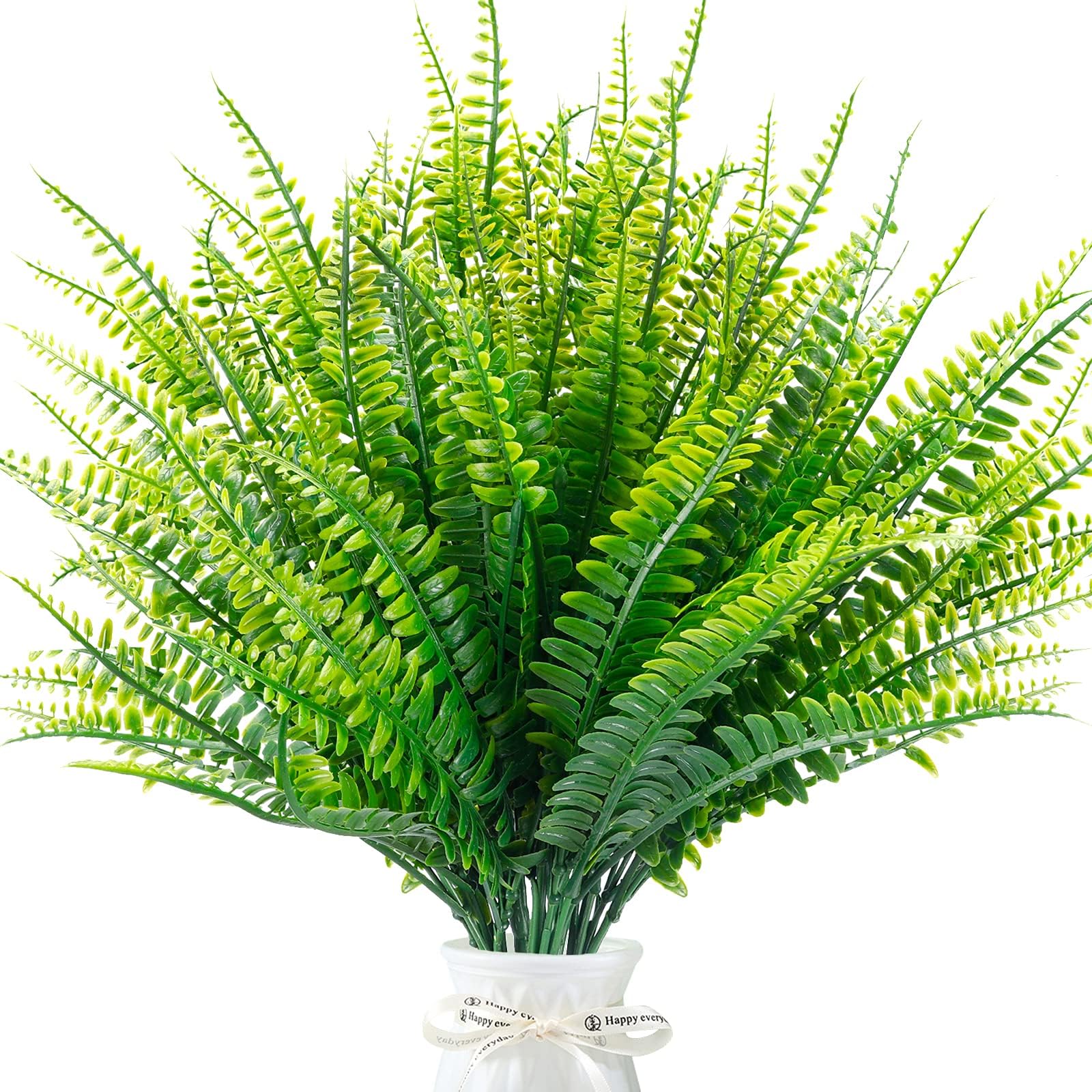 Helsens 18 Pcs Artificial Ferns Plants Bushes Fake Boston Fern Shrubs Plastic Plant Greenery for Outdoor Indoor Home Garden Decor