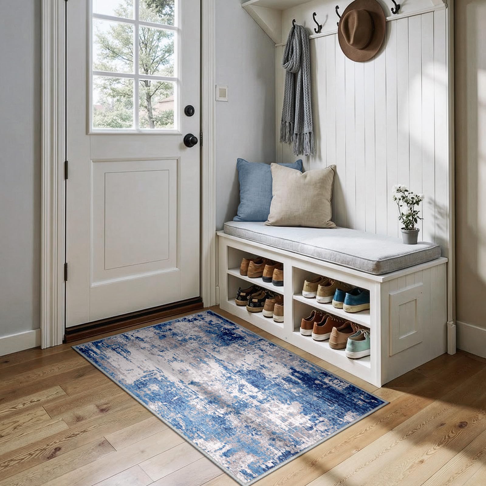 RELEANY Washable 3'x4' Abstract Area Rug for Living Room Blue Gray | Carpet for Bedroom, Kitchen, Office, Hallway and Entryway, Printed Pattern, Non‑Slip, Soft, Stain‑Resistant, Easy to Clean