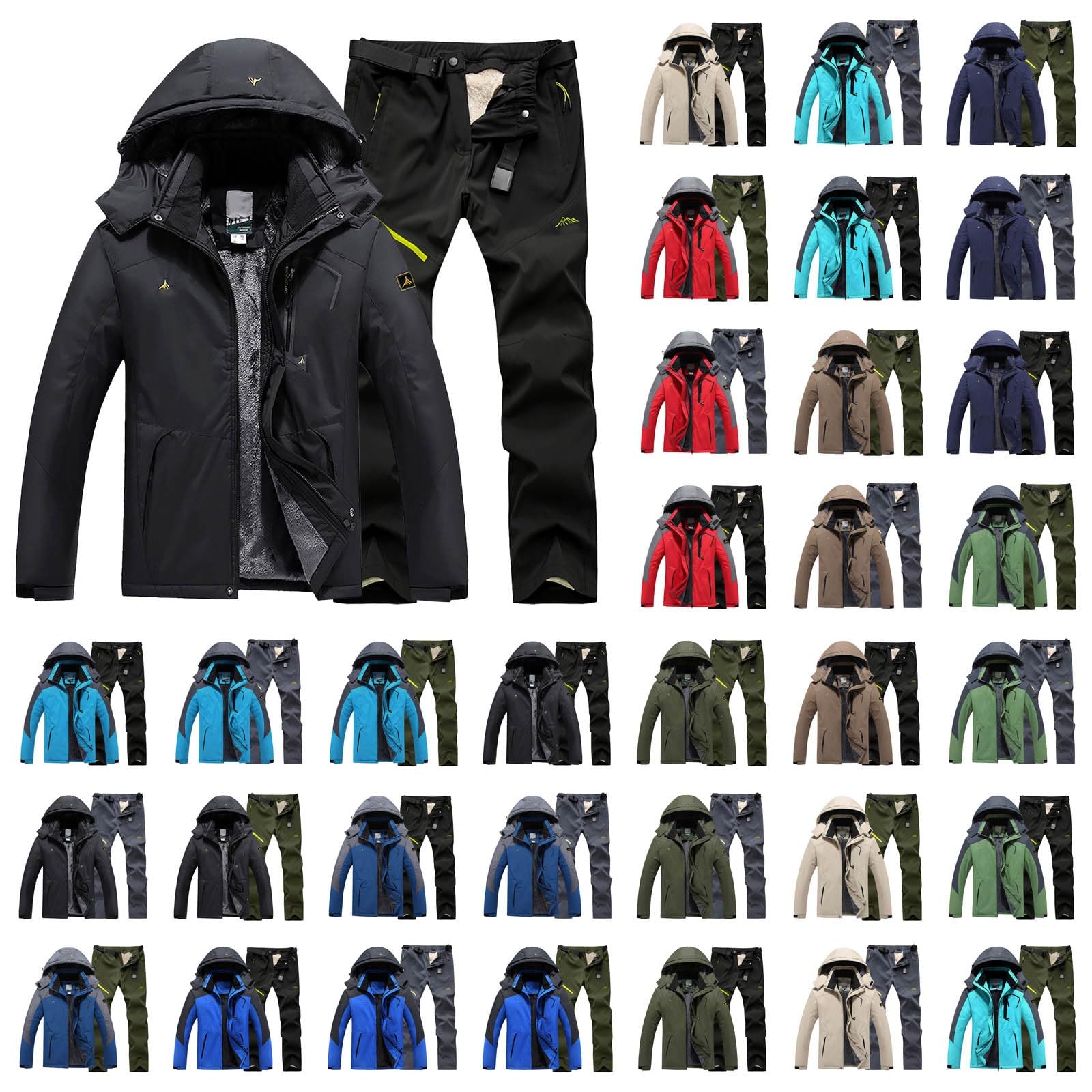 Conjunto de chaqueta y pantalones de esquí para hombre, trajes de esquí para hombre, traje de nieve cálido con forro polar con camisetas y pantalones casuales, traje clásico de snowboard para