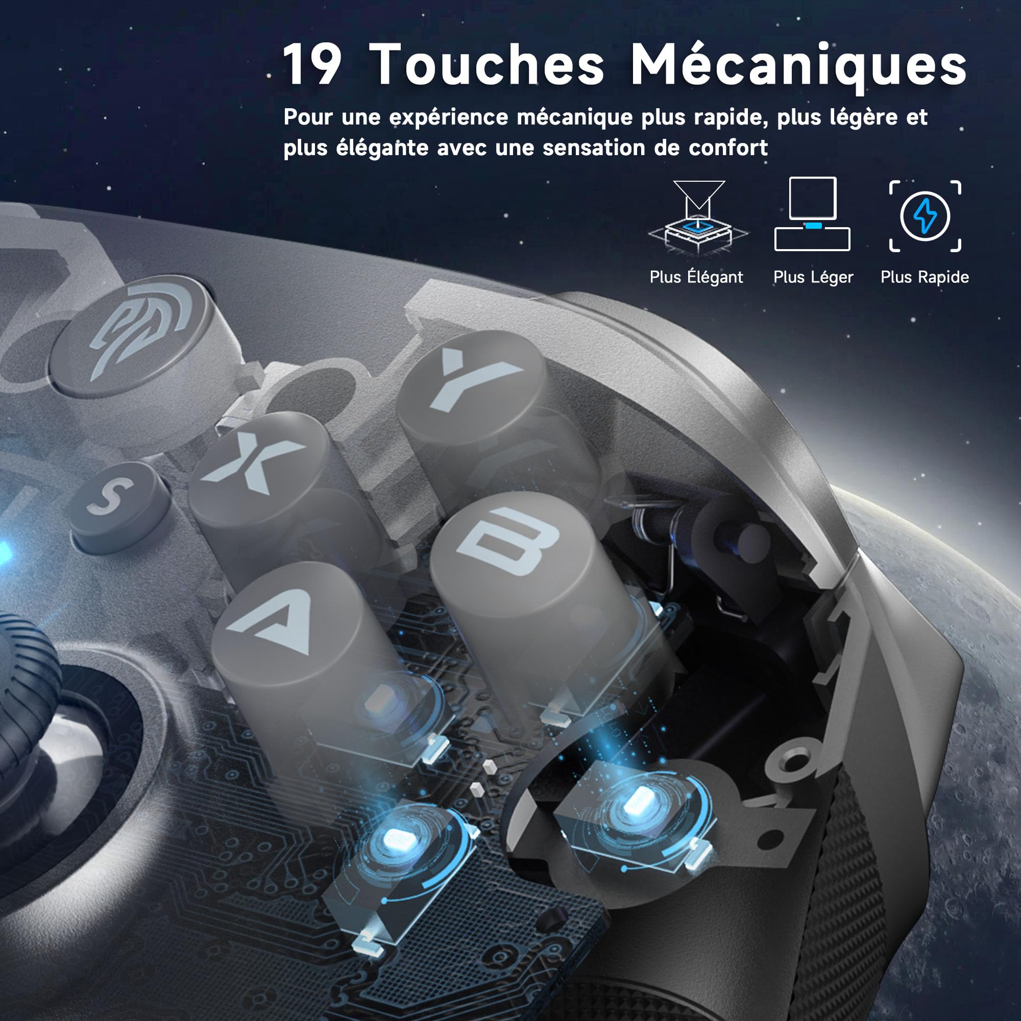 EasySMX Manettes PC Switch Mobile Rechargeable avec Coque Magnétique Interchangeable, X10 Manette Switch Pro Sans Fil Bluetooth, Manette PC pour Mobile Android iOS et Tesla, Gris