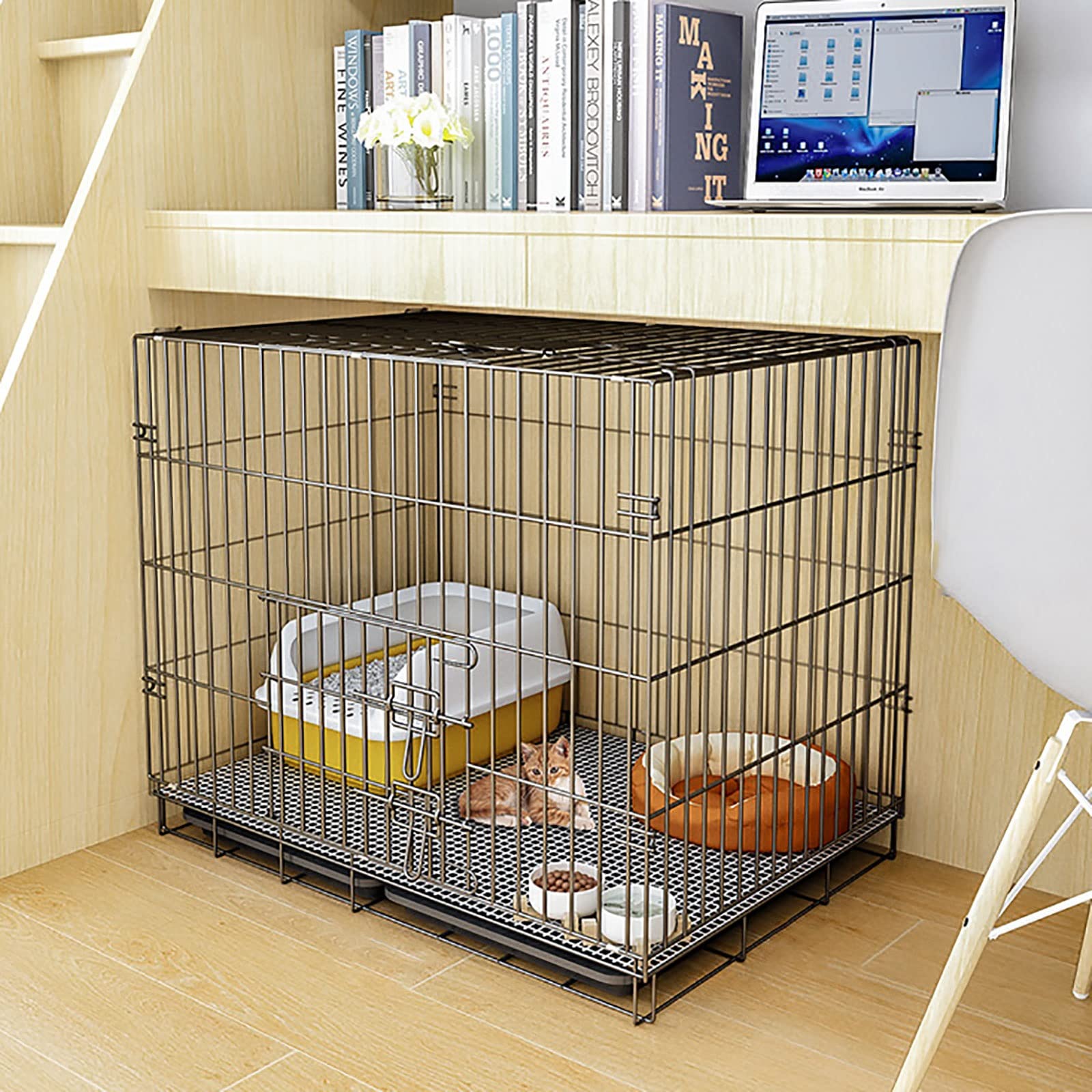 asdchZen Pet Cage Cat Training Cat Cage Cat Crate Folding Metal Crate With Tray,Easy To Carrier And Transport,Perfect For Training,83X59X69Cm