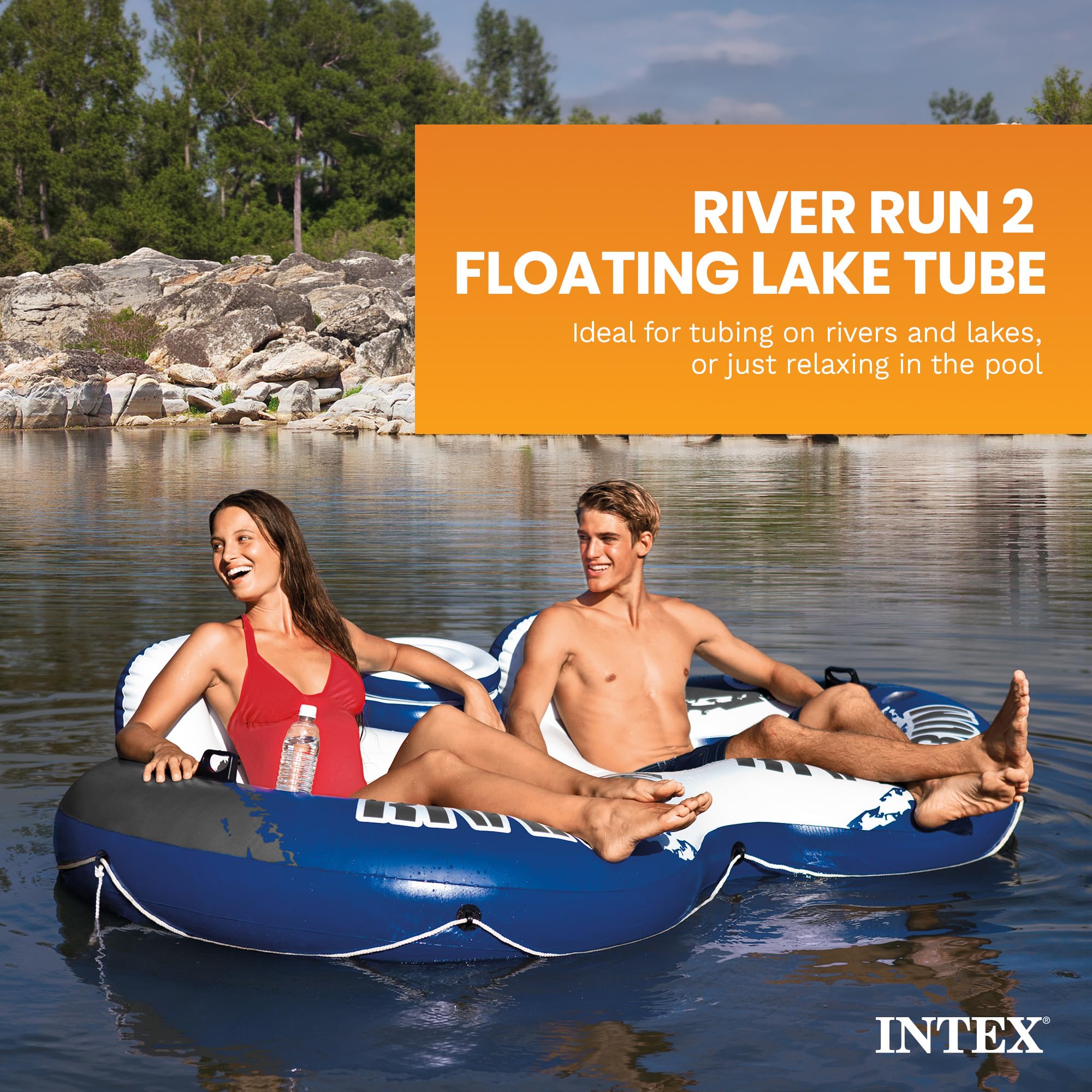 Intex River Run II - Galleggiante gonfiabile per piscina per 2 persone, con dispositivo di raffreddamento e kit di riparazione