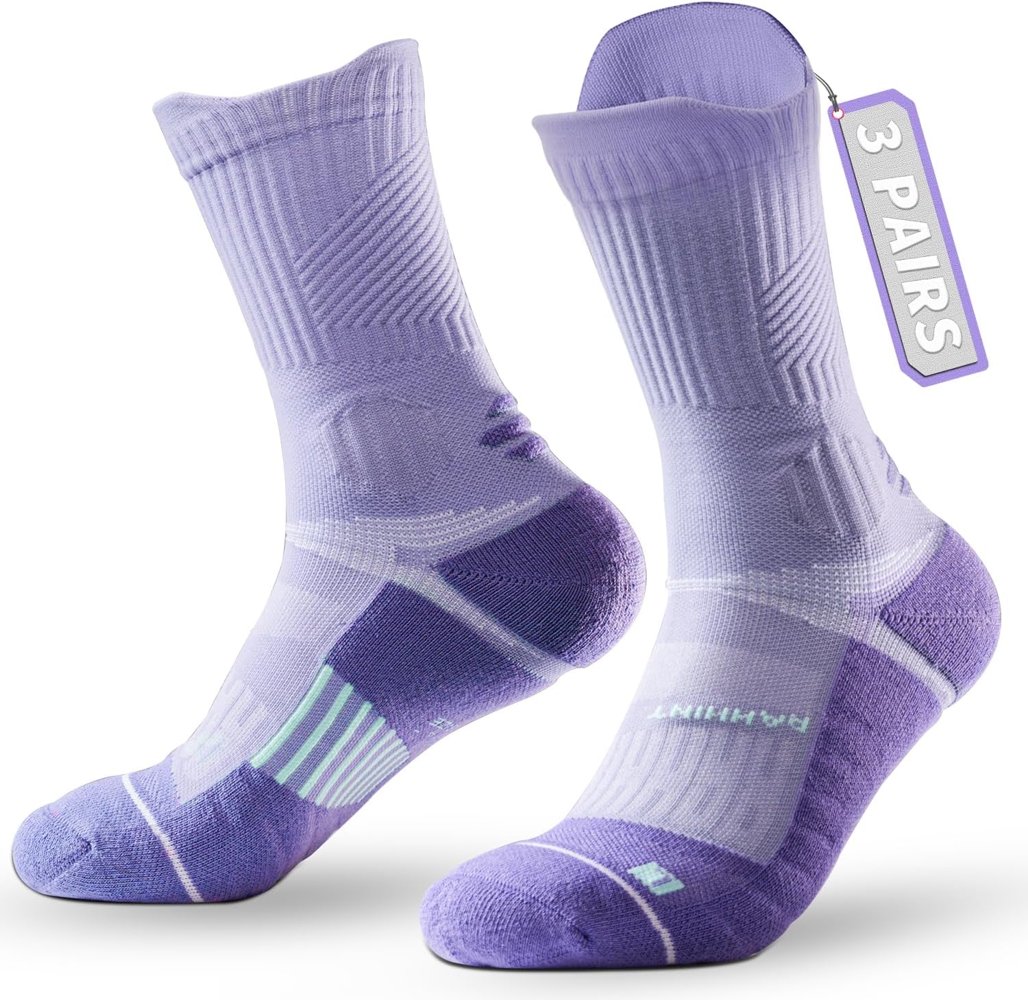 Coolmax Compression Running Socks for Women 3 Pairs, Anti-Blister Moisture Wicking Boot Crew Cushion Athletic Workout Socks