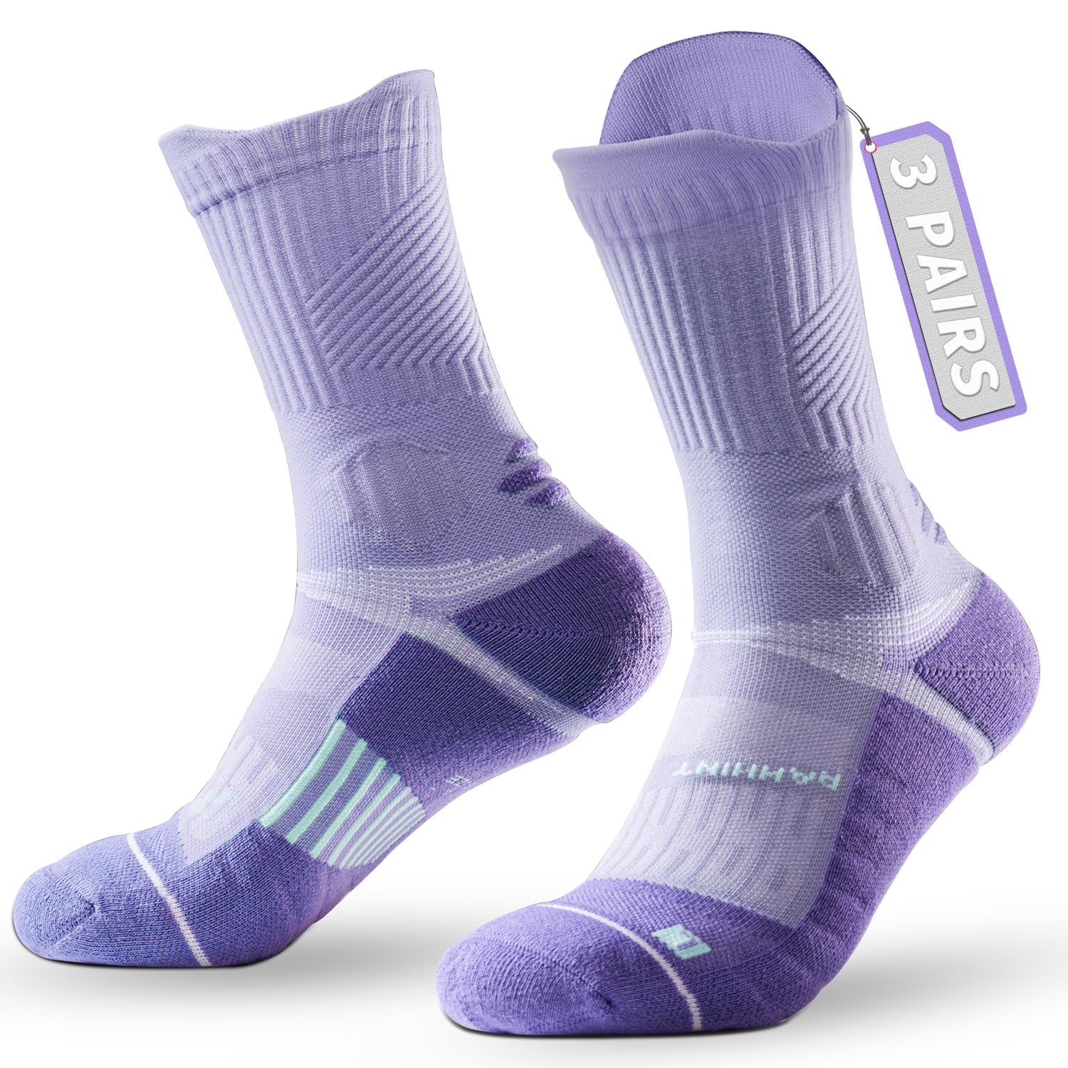 Rahhint Coolmax Kompressions-Laufsocken Damen 3 Paar Anti-Blasen Sportsocken Gepolstert Atmungsaktiv Mittelhoch Größen 35-47