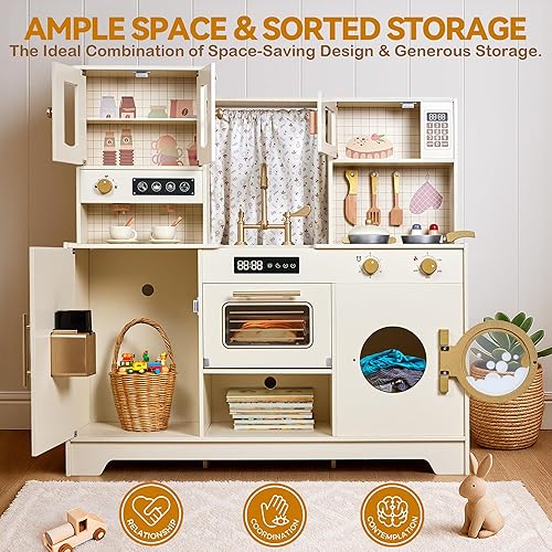 Miniatura 3 de Juego de cocina para niños, juego de cocina de madera con 26 piezas, accesorios de comida y utensilios de cocina, regalo para niñas y niños de más