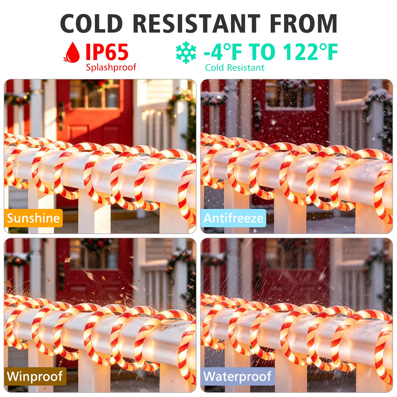 Shine Decor Corde lumineuse en sucre d'orge, rouge/blanc, ETL, 20 m