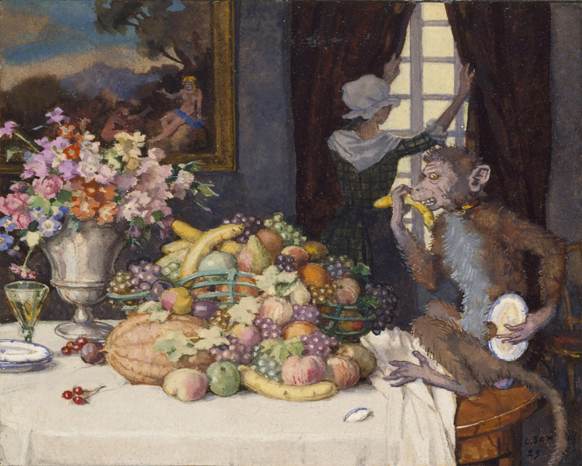 ARTXLXXBN Famous Art Print Poster Vintage Wall Art Greedy Monkey by Konstantin Andreevic Somov Canvas Art Poster for Home Decor 60x90cm