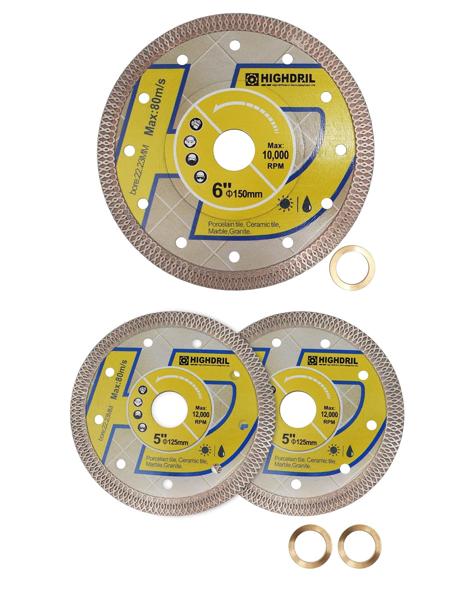 Hoja de diamante super fina, HIGHDRIL 150 mm y Hoja de diamante superfina, HIGHDRIL 2 piezas 125mm
