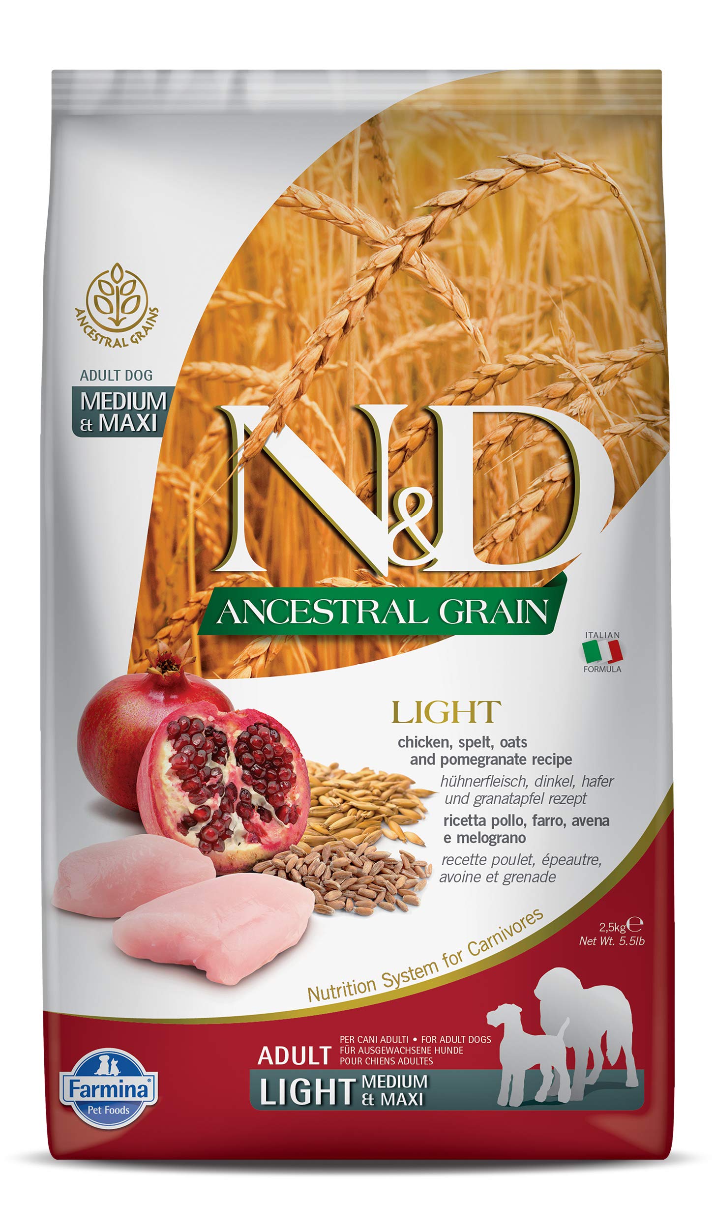 Farmina N&D Ancestral Grain Light Med/Maxi Chicken and Pomegranate Dry Dog Food, 5.5 Pounds