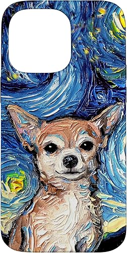 iPhone 14 Pro Max Tan Pelo Corto Chihuahua Noche Estrellada Lindo arte de perro por Aja Case
