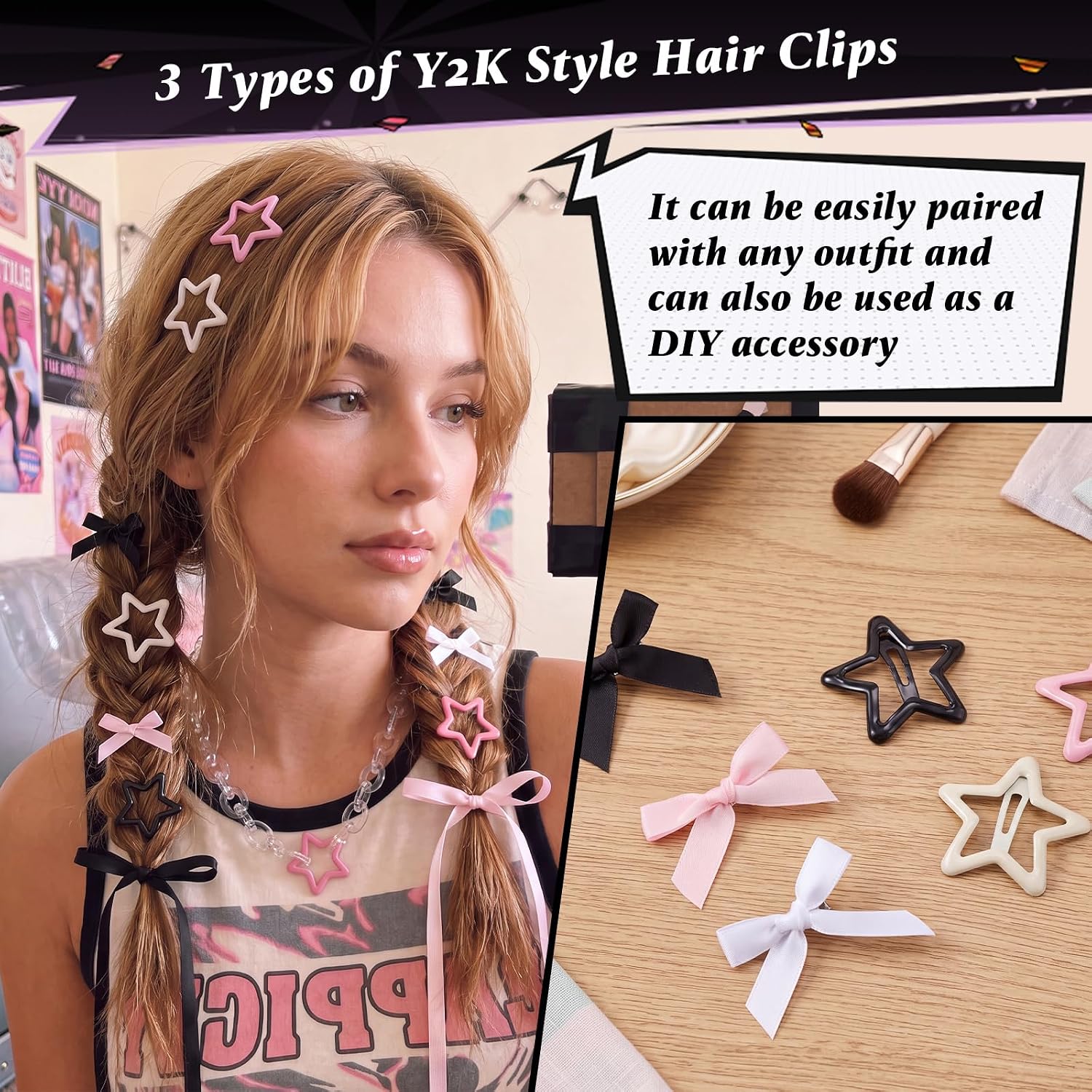 40 Pcs Y2K Hair Bow Clip Set for Girls, Long Tail Ribbon Barrettes image 3