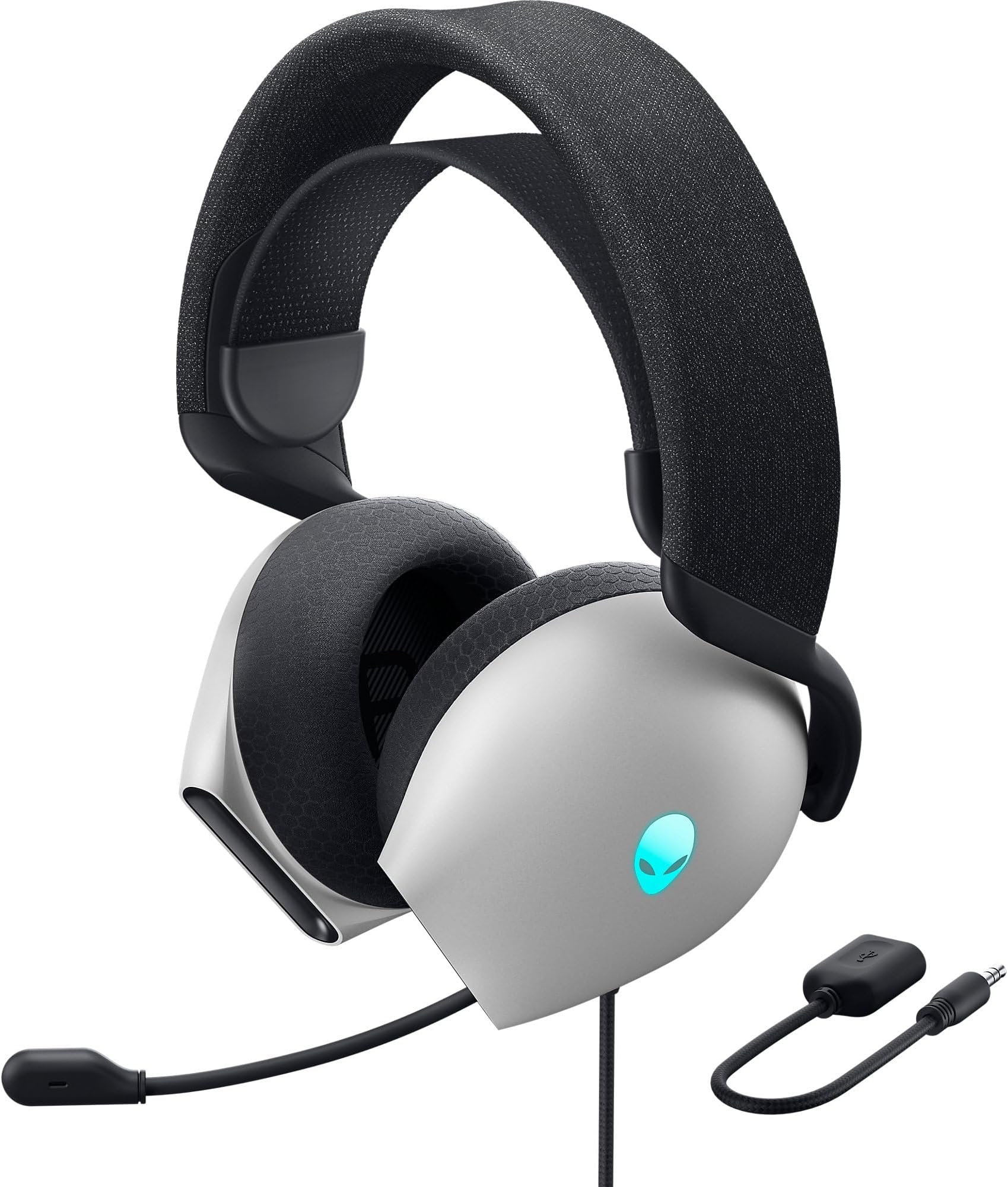 AW520H Wired Gaming Headset - Dolby Atmos, Unidirectional, AlienFX 16.8 Million RGB Colors, Microphone Mute, Volume On-headset Controls, 40mm Hi-Res Certified - Lunar Light