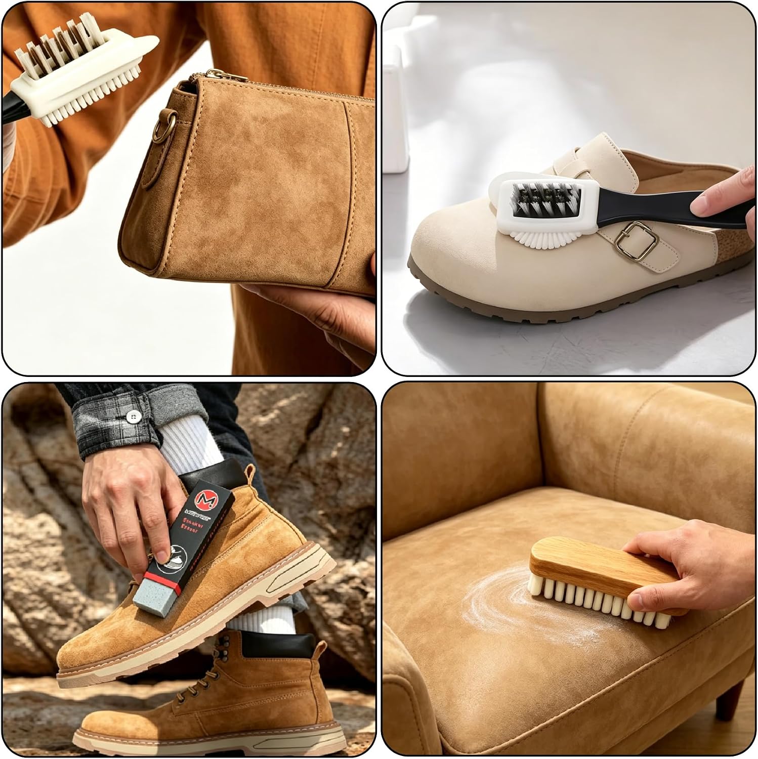 Suede Shoe Brush Eraser Set:3 Pcs Soft Suede Nubuck Shoes Brush Cleaner Kit for Boot,Bags,Jacket,Purse,Sofa