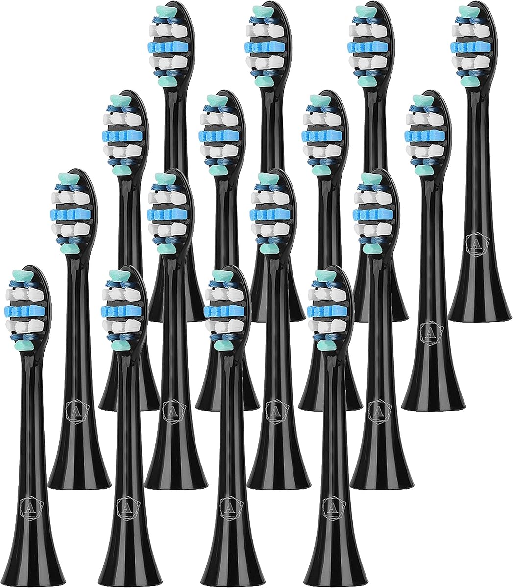 Aster Tandborsthuvuden för Eltandborste för Philips Sonicare, Professionella Elektriska Tandborstbyteshuvuden för Precision Clean (16 Count, Svart)