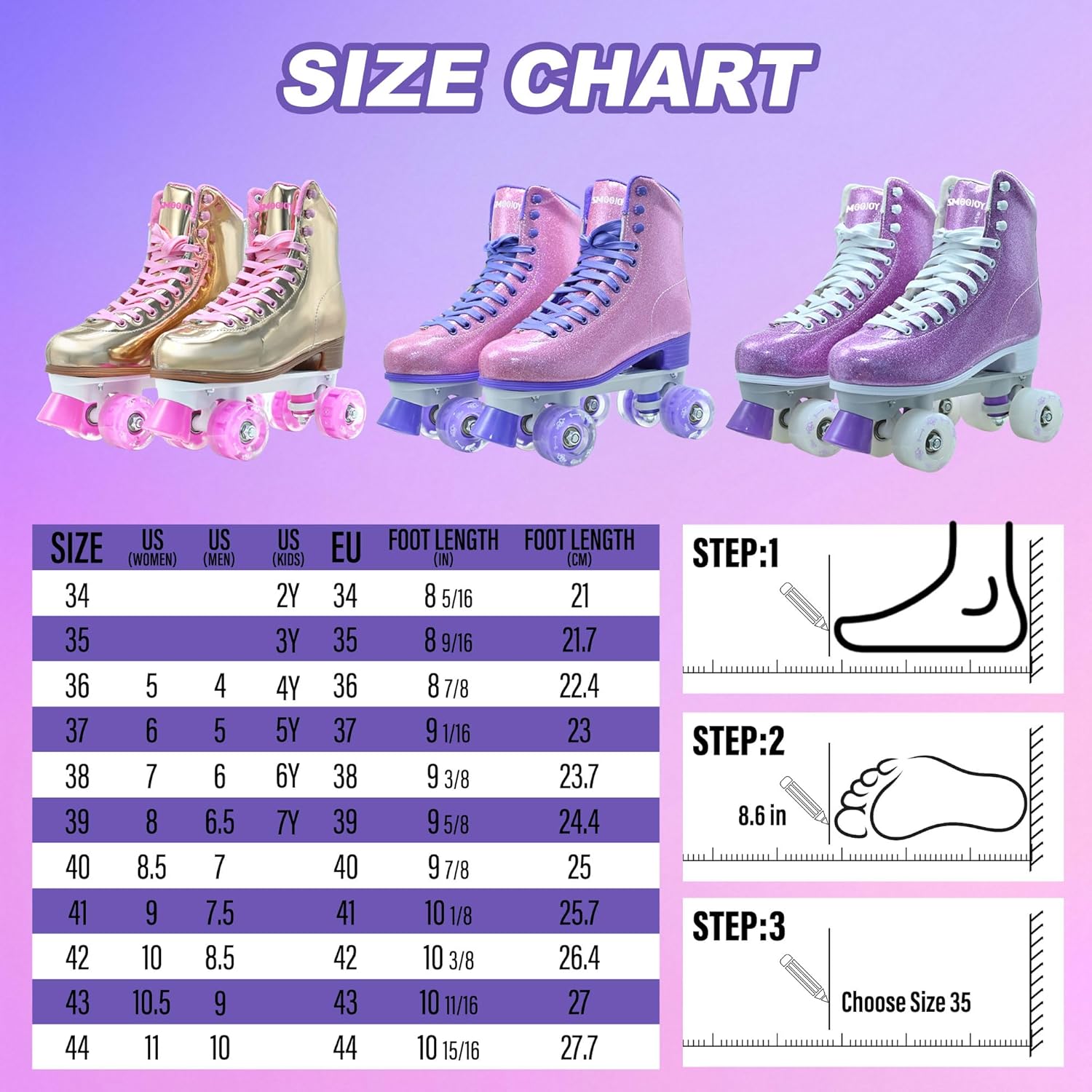 Womens Roller Skates, High Top PU Adult Derby Quad Skates Shoes Outdoor Shiny Double-Row Four Wheels Light Up Leather Rollerskates for Ages 8-50