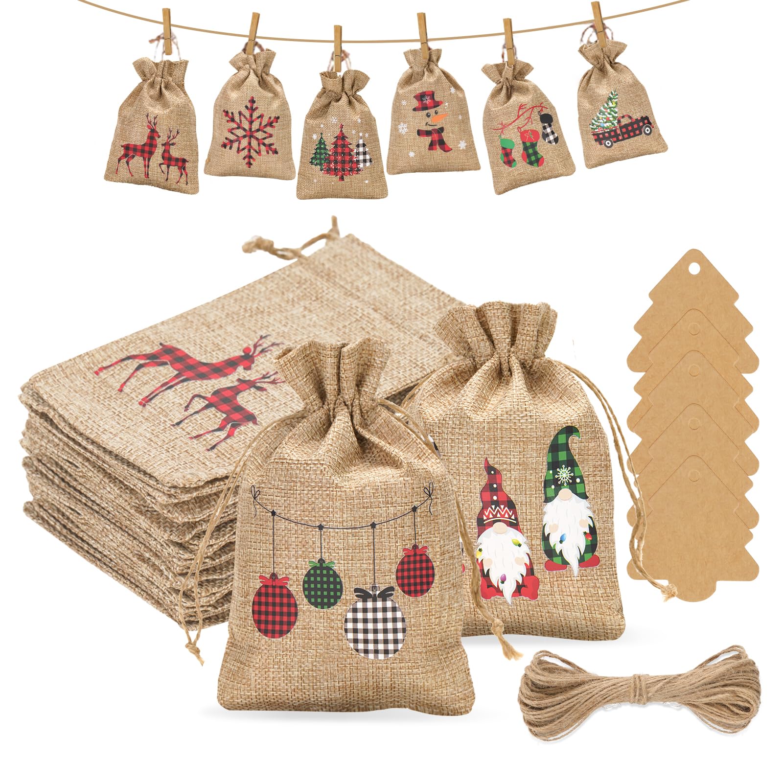 DAHI Sacchetti di Iuta per Calendario dell'Avvento, Sacchi Juta Grandi, Sacchetti Regalo per Matrimonio, Fidanzamento, Natale (Grigio/25 X 35 Cm/8 Pezzi