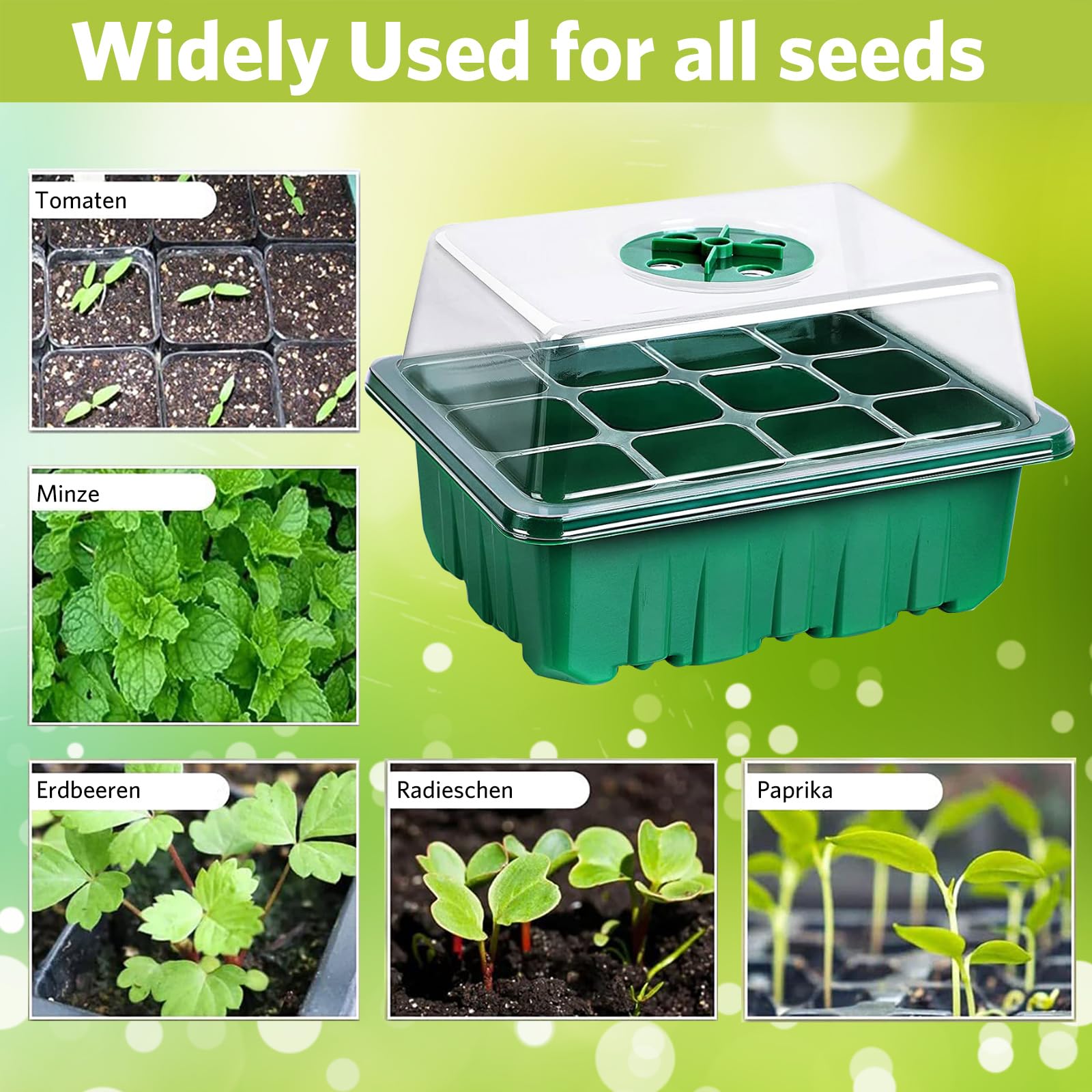 NAMOTEK Station de Germination 5 pièces avec Tapis Chauffant et couvercles – 60 cellules, Mini-Serre chauffée pour semis – Kit de Germination avec Tapis Chauffant