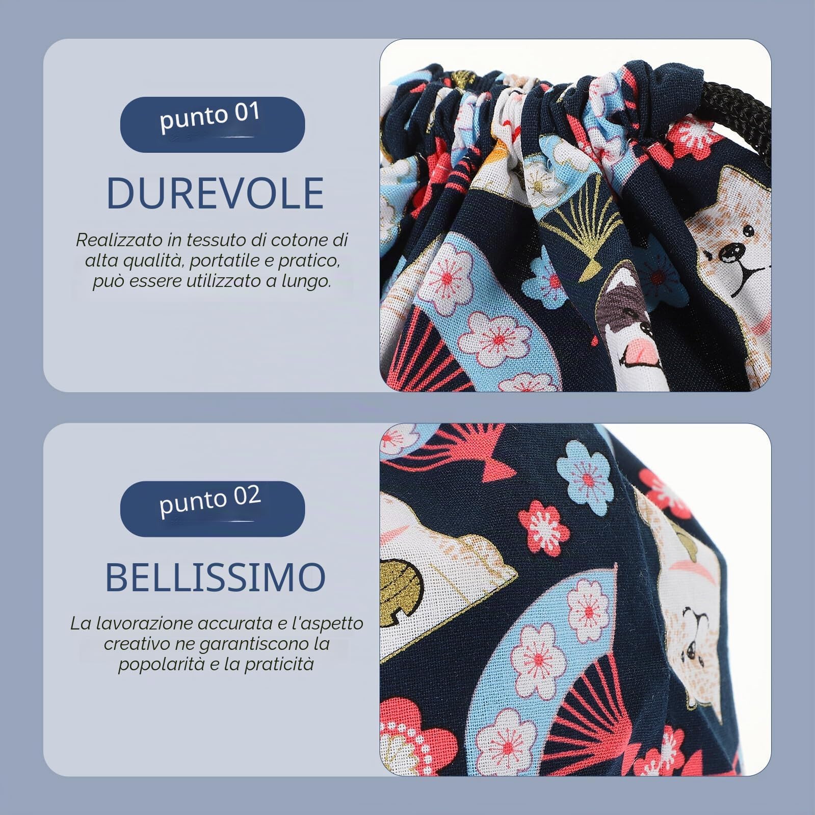 Abaodam Set 2 Pochette Termica per Solari in Cotone Riutilizzabile Coulisse, Borsa Pranzo Donna per Ufficio e Uso Outdoor, Sacchetto Pranzo Bento Box Comodo e Resistente