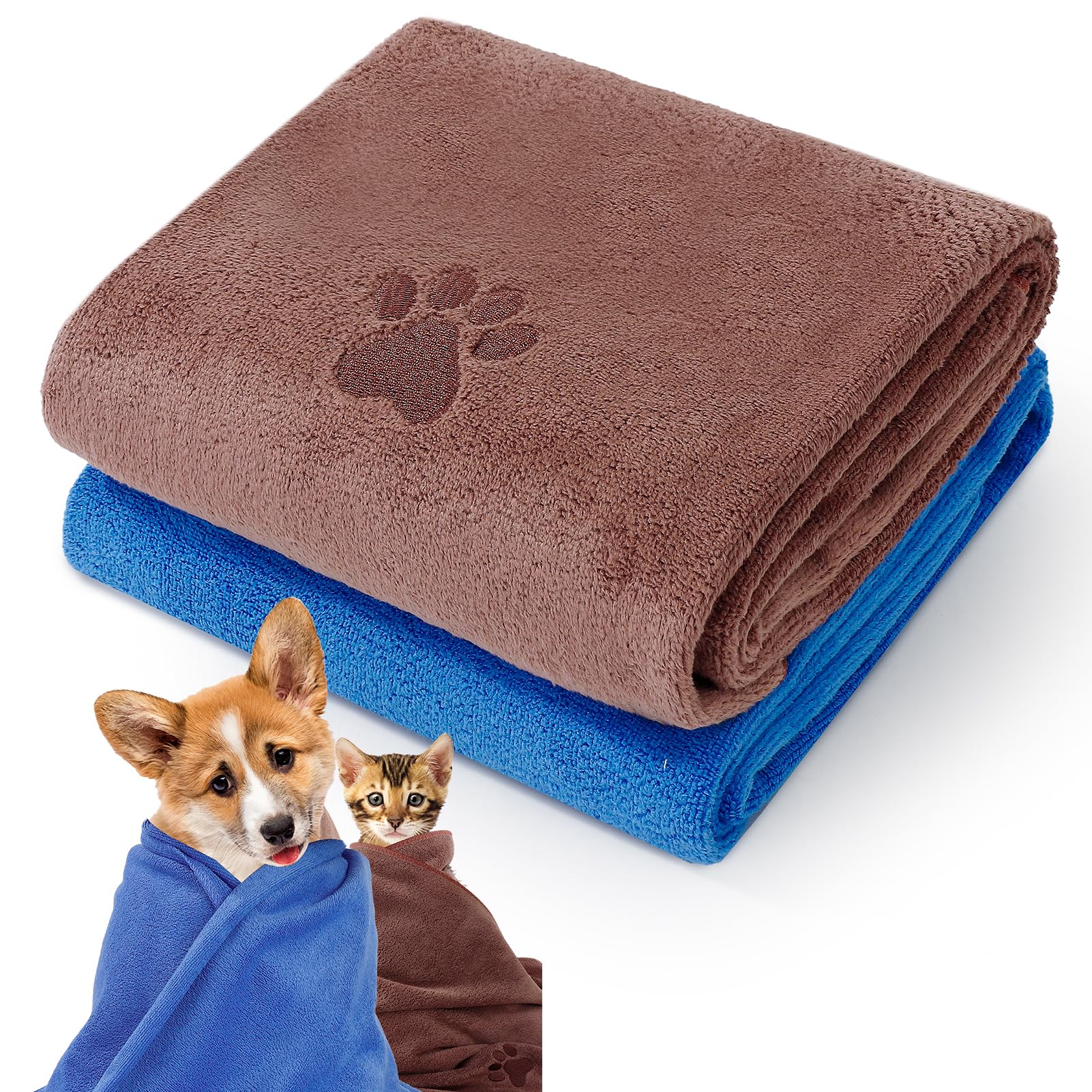 GSrenyu 2 Pack Quick Drying Dog Towel, Large Dog Towels for Drying Dogs, 50 x 100 cm Super Absorbent Microfiber Dog Towels, Soft Pet Bath Towel for Dogs Cats and other Pets — image 1
