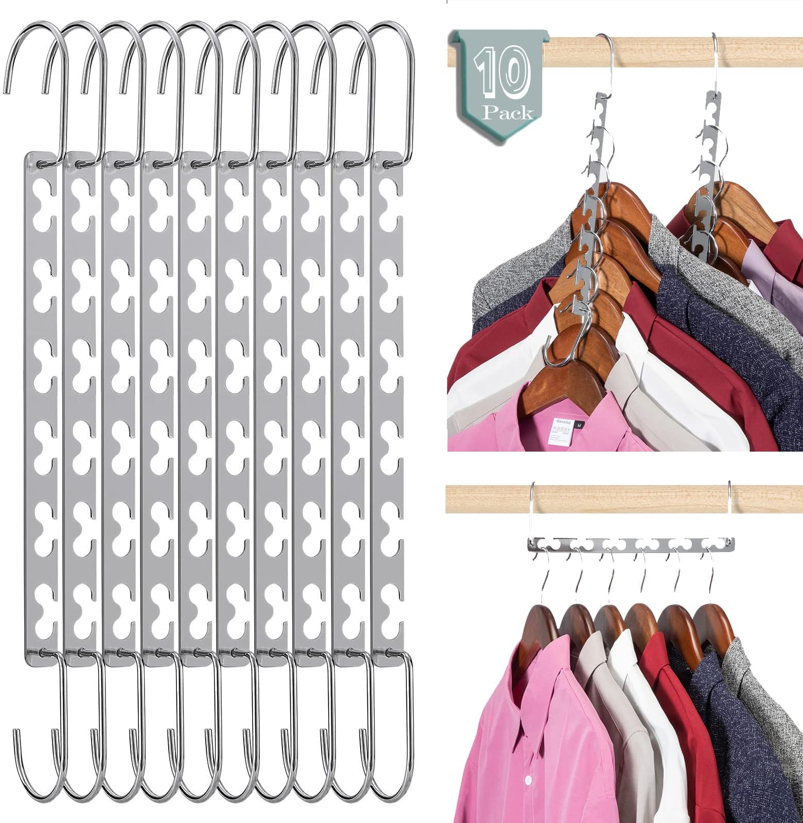 Smartor Closet Organizers and Storage - Metal Magic Hangers Space Saving Hangers Hold Up to 30lbs for Heavy Clothes, Heavy Duty Closet Hangers Organizer Space Saver Hangers Closet Organizers -10 Pack