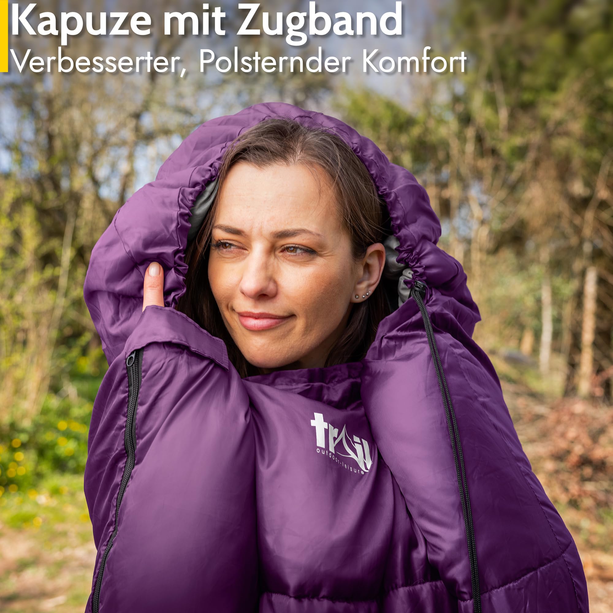 Trail 1-Personen Schlafsack für Erwachsene – Schlafsack 3 Jahreszeiten, Outdoor Frühling Herbst Winter – 300 GSM – für Camping im Freien – Innentaschen - Leichter Kompressionssack