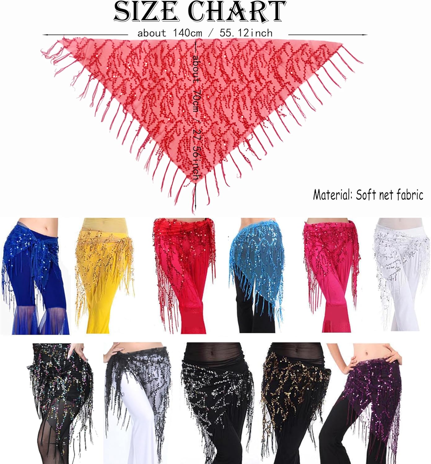 Wuchieal Women's Belly Dancing Belt Colorful Waist Chain Belly Dance Hip Scarf Belt - Image 2