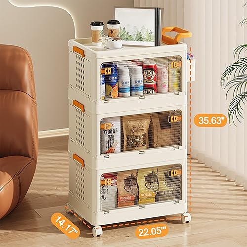 Miniatura 5 de Contenedores de almacenamiento de 58 cuartos de galón con tapas, carrito de almacenamiento apilable con puertas transparentes, carrito de